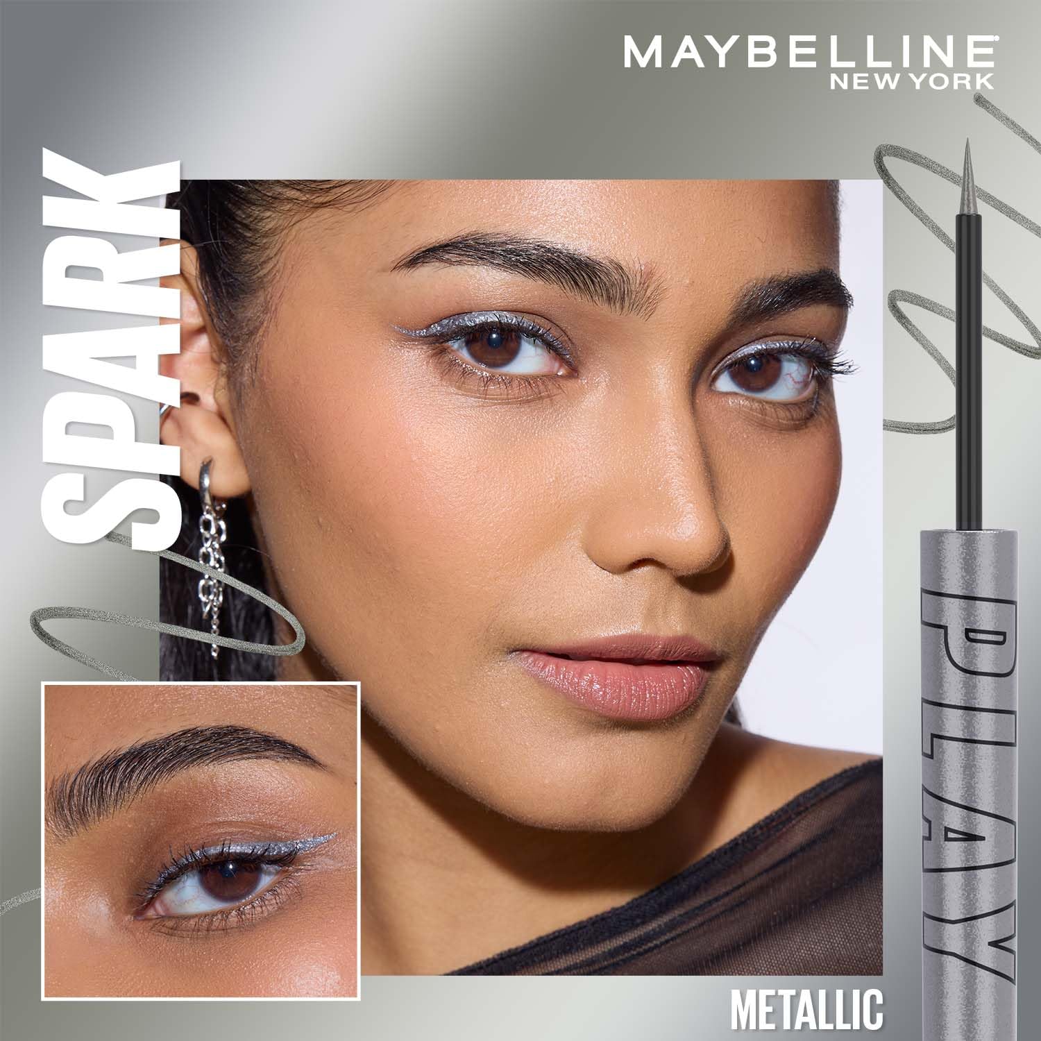 Maybelline New York Tattoo Play Metallic Silver Liquid Eyeliner - Longwear Waterproof Eyeliner - Metallic Finish, Spark, 2.1ml - View 6 of 6