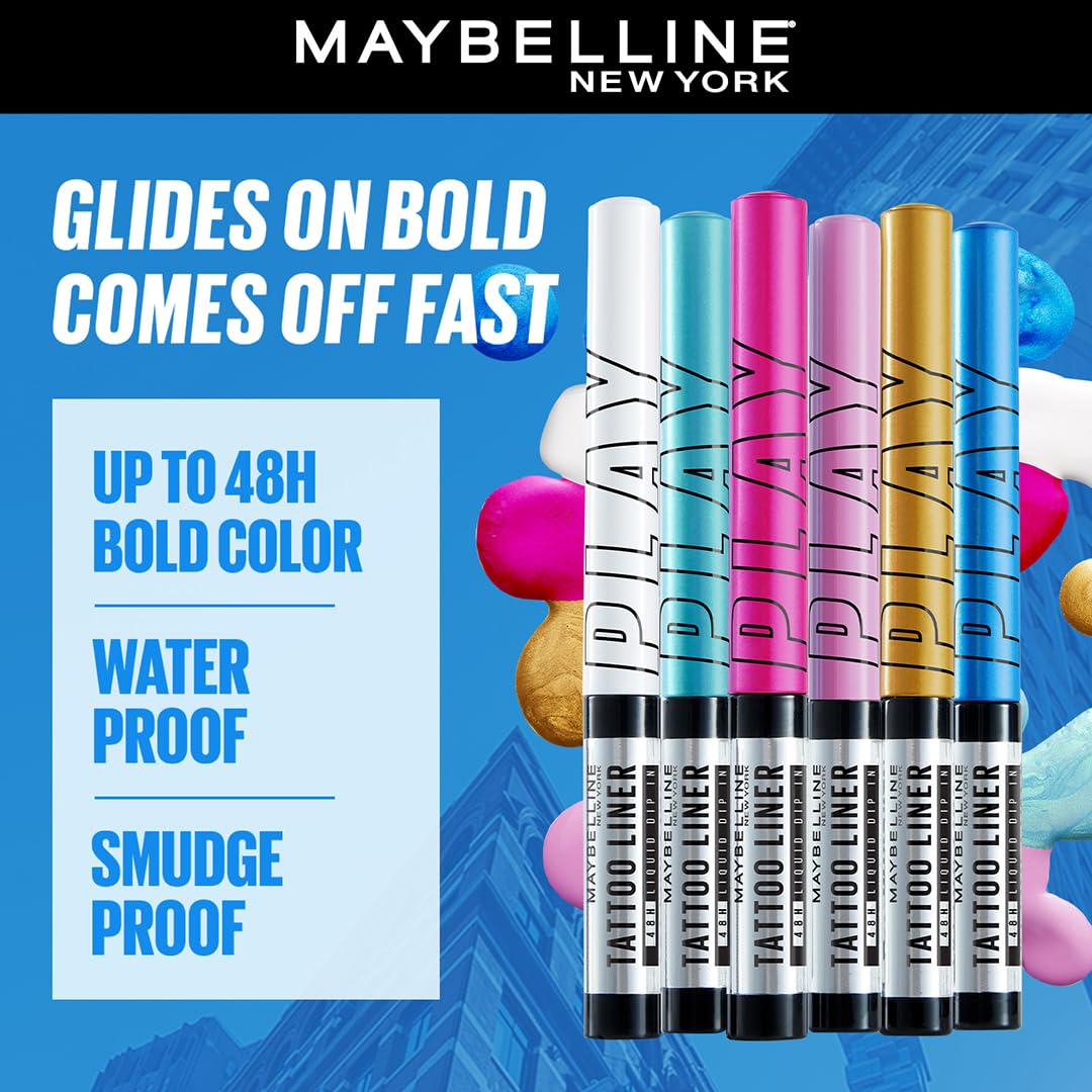 Maybelline New York Tattoo Play Blue Liquid Eyeliner - Switch, Upto 48 Hours Bold Color, Water-proof Eyeliner & Smudge-proof. Maybelline High-impact Color Liner, Vegan Formula | 2.1ml - View 4 of 5