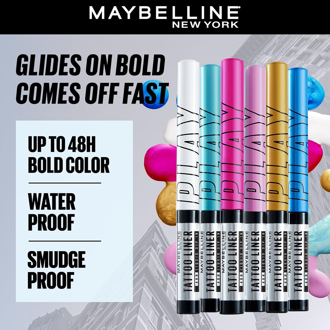 Maybelline New York Tattoo Play White Liquid Eyeliner - Defend, Upto 48 Hours Bold Color, Water-proof Eyeliner & Smudge-proof. Maybelline High-impact Color Liner, Vegan Formula | 2.1ml - View 4 of 5
