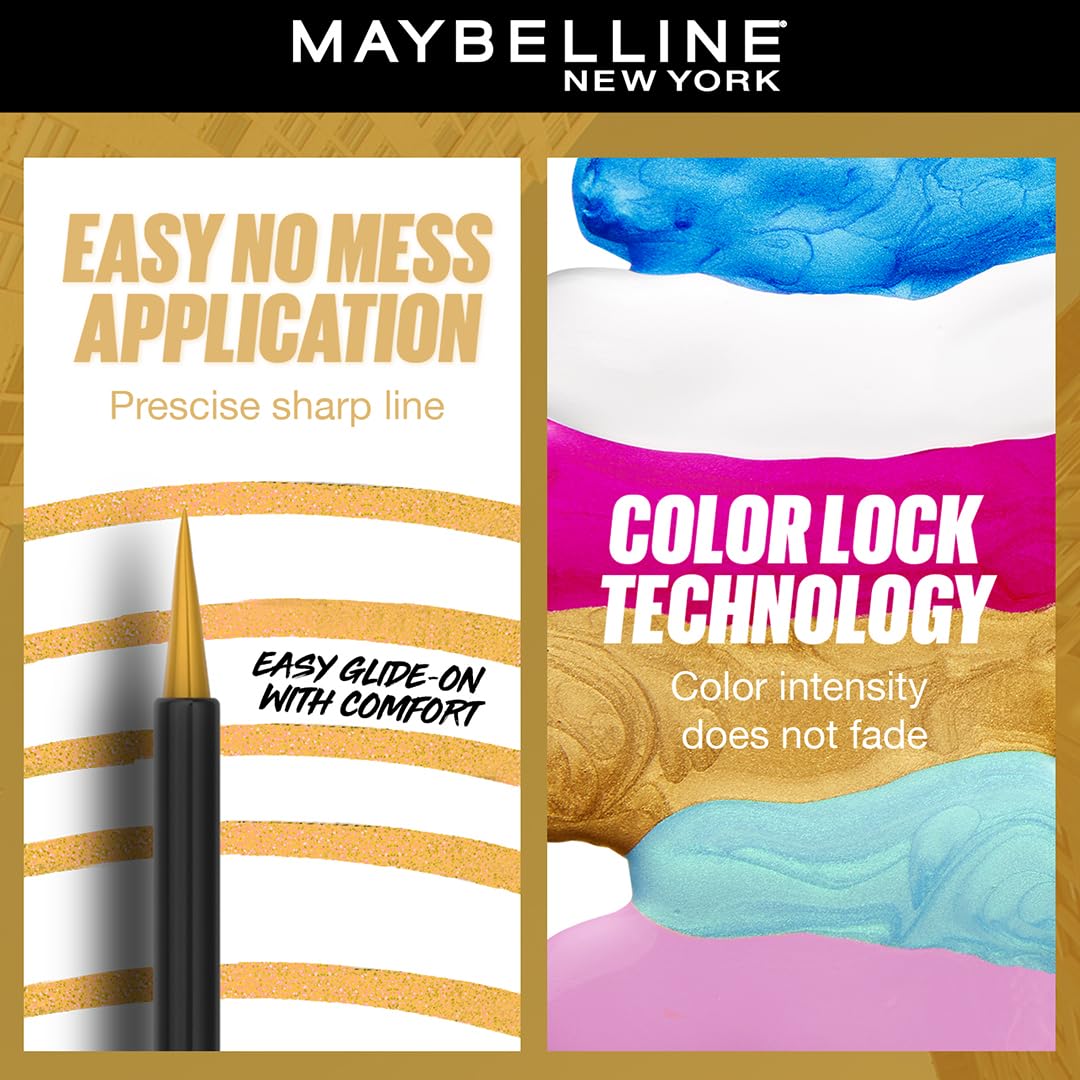 Maybelline New York Tattoo Play Gold Liquid Eyeliner - Drop, Upto 48 Hours Bold Color, Water-proof Eyeliner & Smudge-proof. Maybelline High-impact Color Liner, Vegan Formula | 2.1ml - View 3 of 5