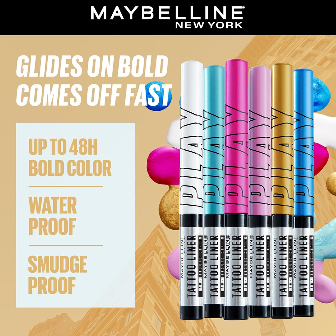 Maybelline New York Tattoo Play Gold Liquid Eyeliner - Drop, Upto 48 Hours Bold Color, Water-proof Eyeliner & Smudge-proof. Maybelline High-impact Color Liner, Vegan Formula | 2.1ml - View 4 of 5