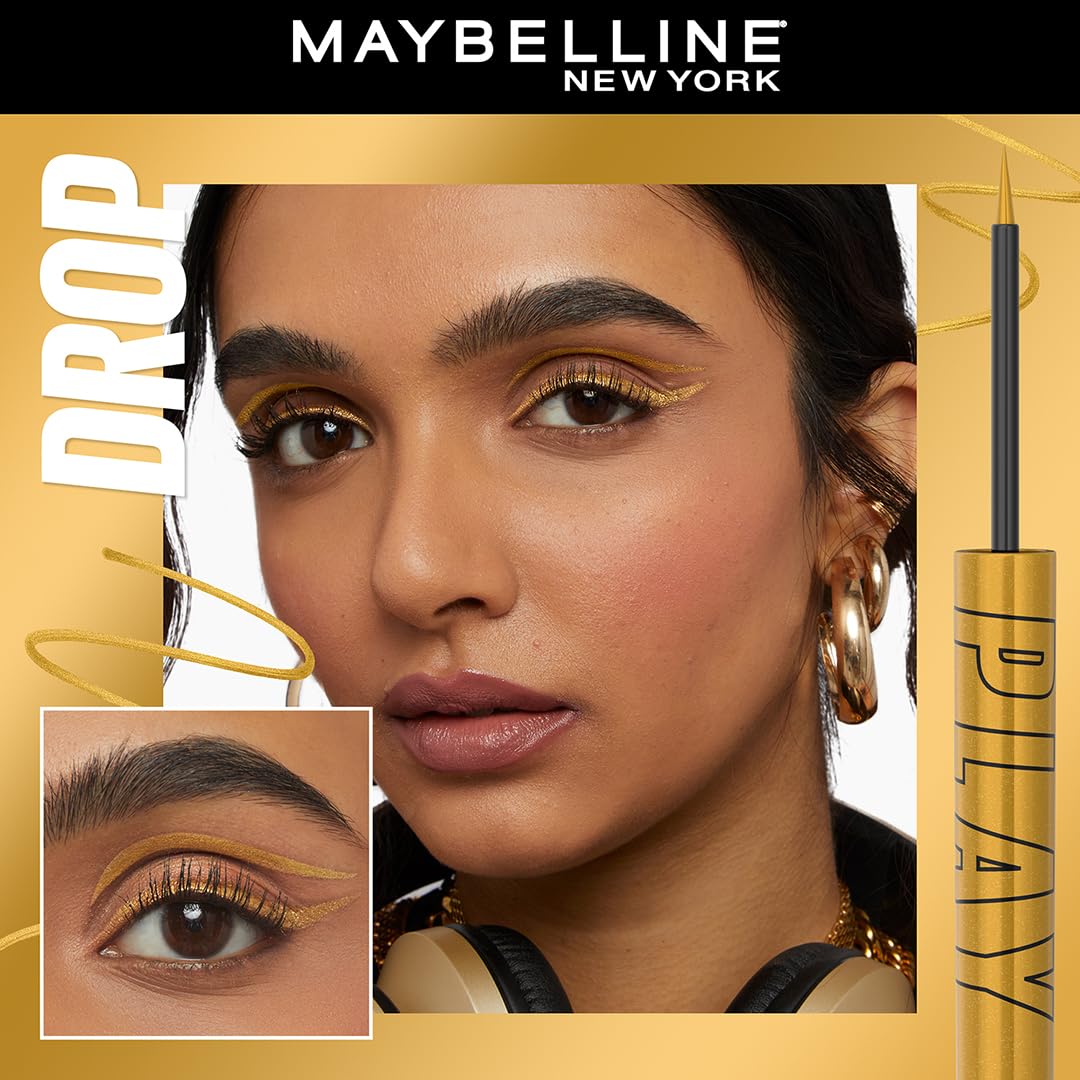 Maybelline New York Tattoo Play Gold Liquid Eyeliner - Drop, Upto 48 Hours Bold Color, Water-proof Eyeliner & Smudge-proof. Maybelline High-impact Color Liner, Vegan Formula | 2.1ml - View 5 of 5