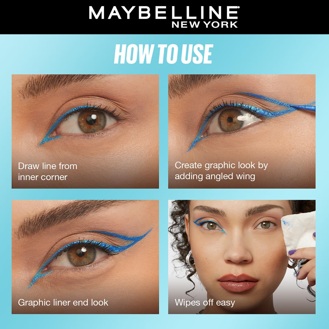 Maybelline New York Tattoo Play Light Blue Liquid Eyeliner - Ride, Upto 48 Hours Bold Color, Water-proof Eyeliner & Smudge-proof. Maybelline High-impact Color Liner, Vegan Formula | 2.1ml - View 2 of 6