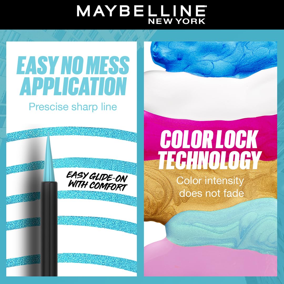 Maybelline New York Tattoo Play Light Blue Liquid Eyeliner - Ride, Upto 48 Hours Bold Color, Water-proof Eyeliner & Smudge-proof. Maybelline High-impact Color Liner, Vegan Formula | 2.1ml - View 4 of 6