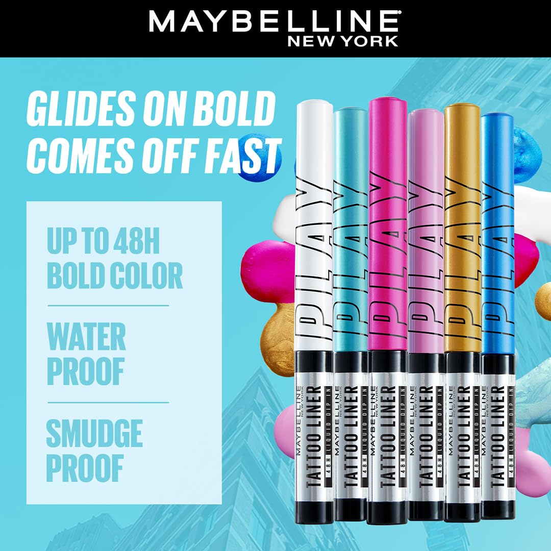 Maybelline New York Tattoo Play Light Blue Liquid Eyeliner - Ride, Upto 48 Hours Bold Color, Water-proof Eyeliner & Smudge-proof. Maybelline High-impact Color Liner, Vegan Formula | 2.1ml - View 5 of 6