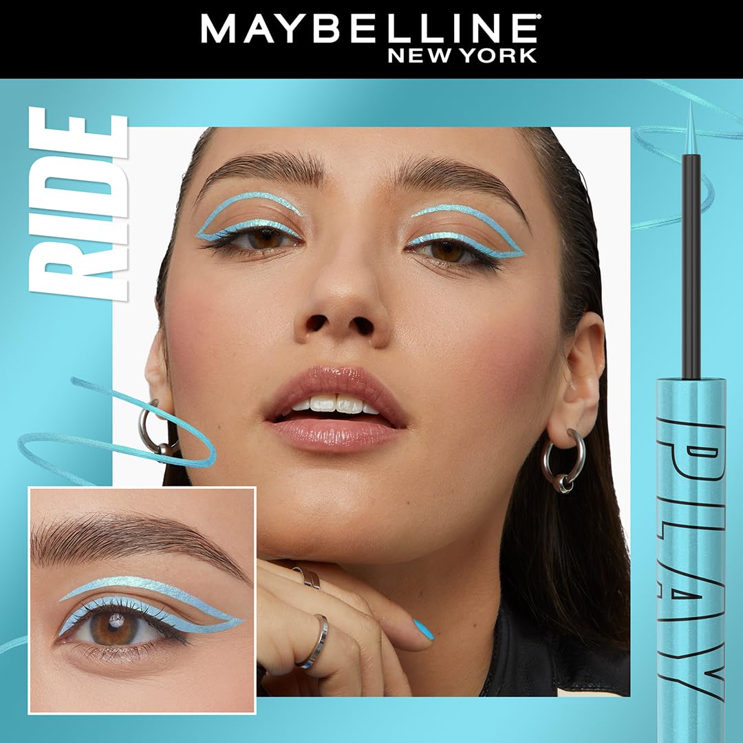 Maybelline New York Tattoo Play Light Blue Liquid Eyeliner - Ride, Upto 48 Hours Bold Color, Water-proof Eyeliner & Smudge-proof. Maybelline High-impact Color Liner, Vegan Formula | 2.1ml - View 6 of 6