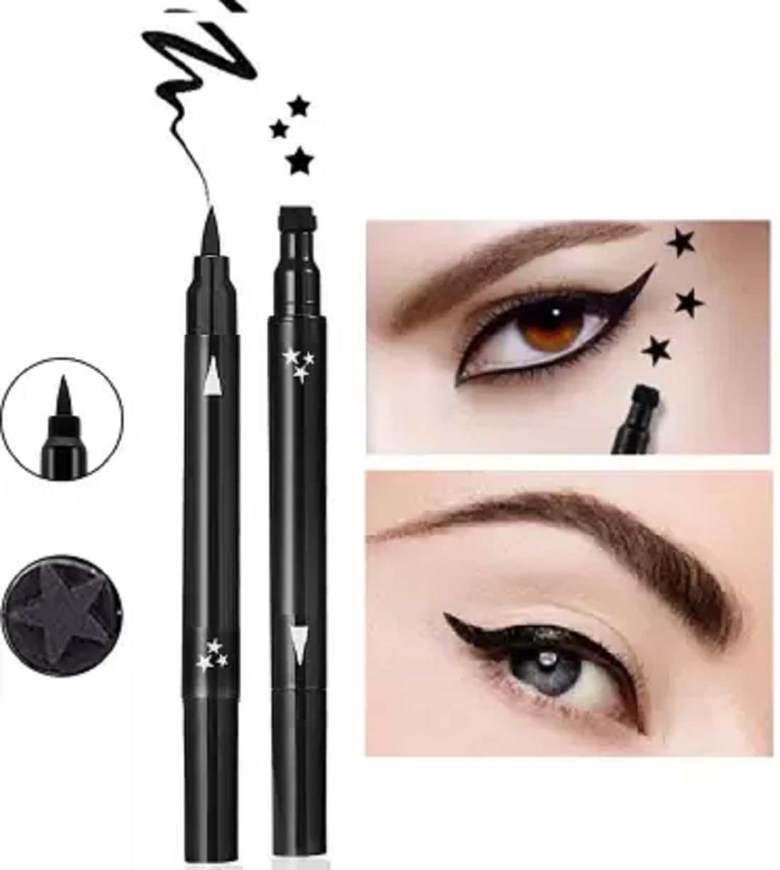 Nyamah Sales 2 in 1 Eyeliner Pen Waterproof with Makeup Star Shape Stamp Double Heads for Body Face Painting Long Lasting Liquid Eye Pen Makeup Tool Kit (Pack of 1pc) - View 3 of 6
