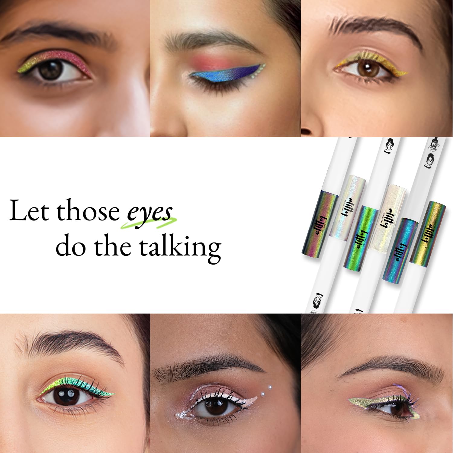 Elitty Holographic Eyeliner 4g - Halo With Ombre Shimmery Finish | Long Lasting, Waterproof, Smudge Proof Liquid Eyeliner | Quick Drying Formula With Monochrome Effect - Shade (Golden Green) - View 3 of 7