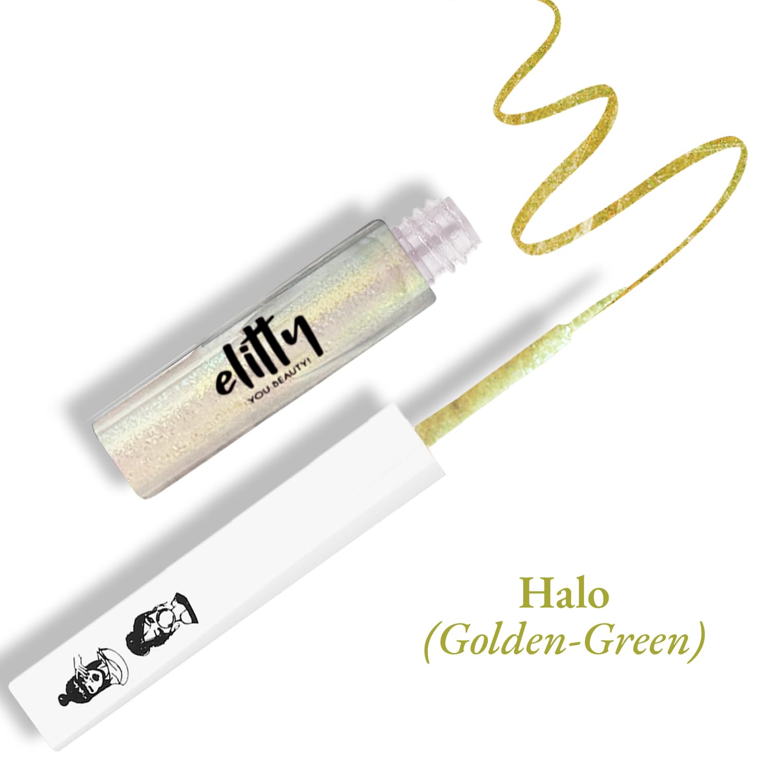 Elitty Holographic Eyeliner 4g - Halo With Ombre Shimmery Finish | Long Lasting, Waterproof, Smudge Proof Liquid Eyeliner | Quick Drying Formula With Monochrome Effect - Shade (Golden Green) - View 7 of 7