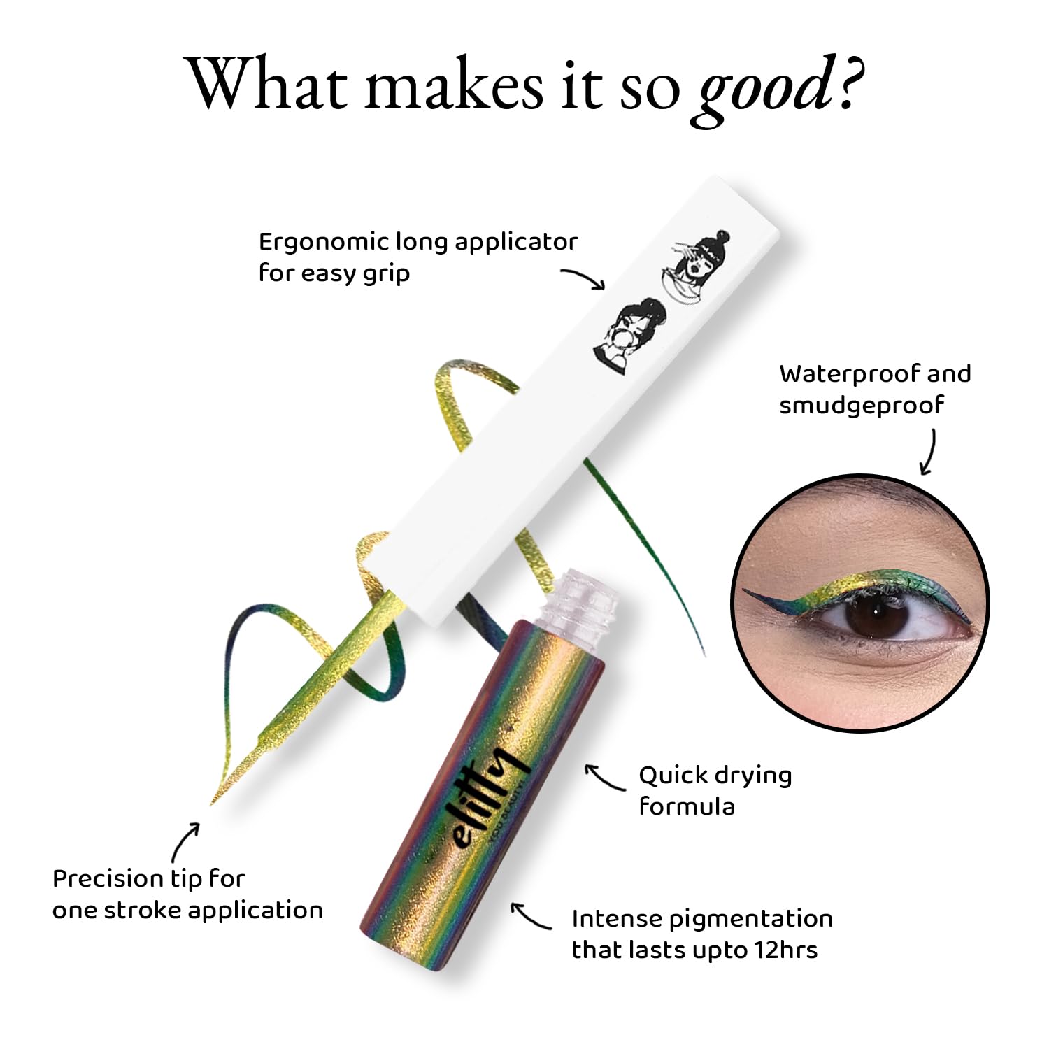 Elitty  Eyeliner 4g - All The Rizz With Ombre Shimmery Finish | Long Lasting, Waterproof, Smudge Proof Liquid Eyeliner | Quick Drying Formula With Monochrome Effect - Shade (Green Brown) - View 4 of 5
