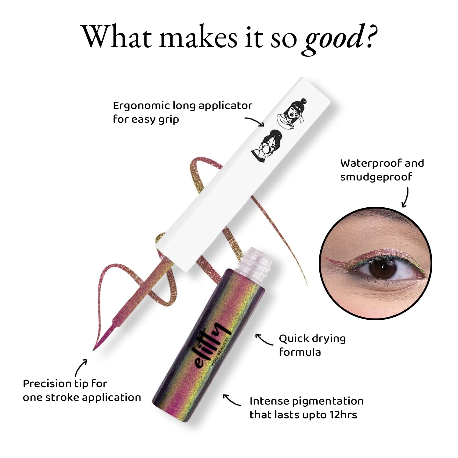 Elitty Eyeliner 4g - Celestial With Ombre Shimmery Finish | Long Lasting, Waterproof, Smudge Proof Liquid Eyeliner | Quick Drying Formula With Monochrome Effect - Shade (Pink-Copper) - View 4 of 5