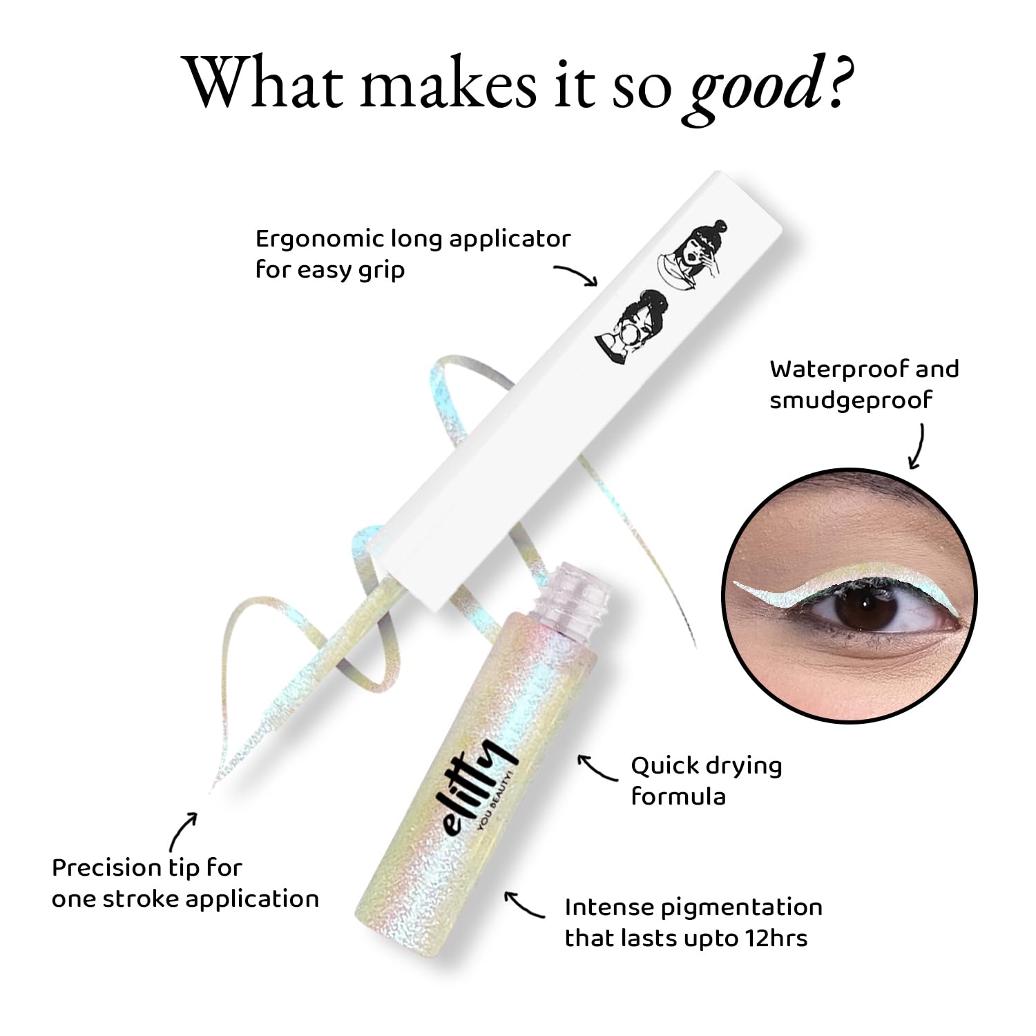 Elitty Eyeliner 4g - Fairycore With Ombre Shimmery Finish | Long Lasting, Waterproof, Smudge Proof Liquid Eyeliner | Quick Drying Formula With Monochrome Effect - Shade (Silver Blue) - View 4 of 5