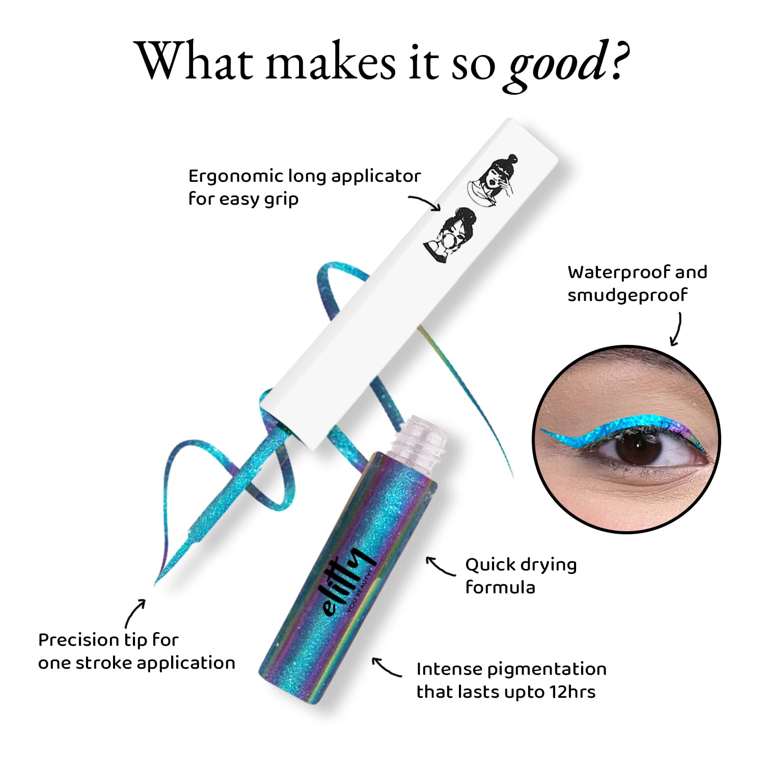 Elitty Eyeliner 4g - Jade Jive With Ombre Shimmery Finish | Long Lasting, Waterproof, Smudge Proof Liquid Eyeliner | Quick Drying Formula With Monochrome Effect - Shade (Purple Blue) - View 4 of 5