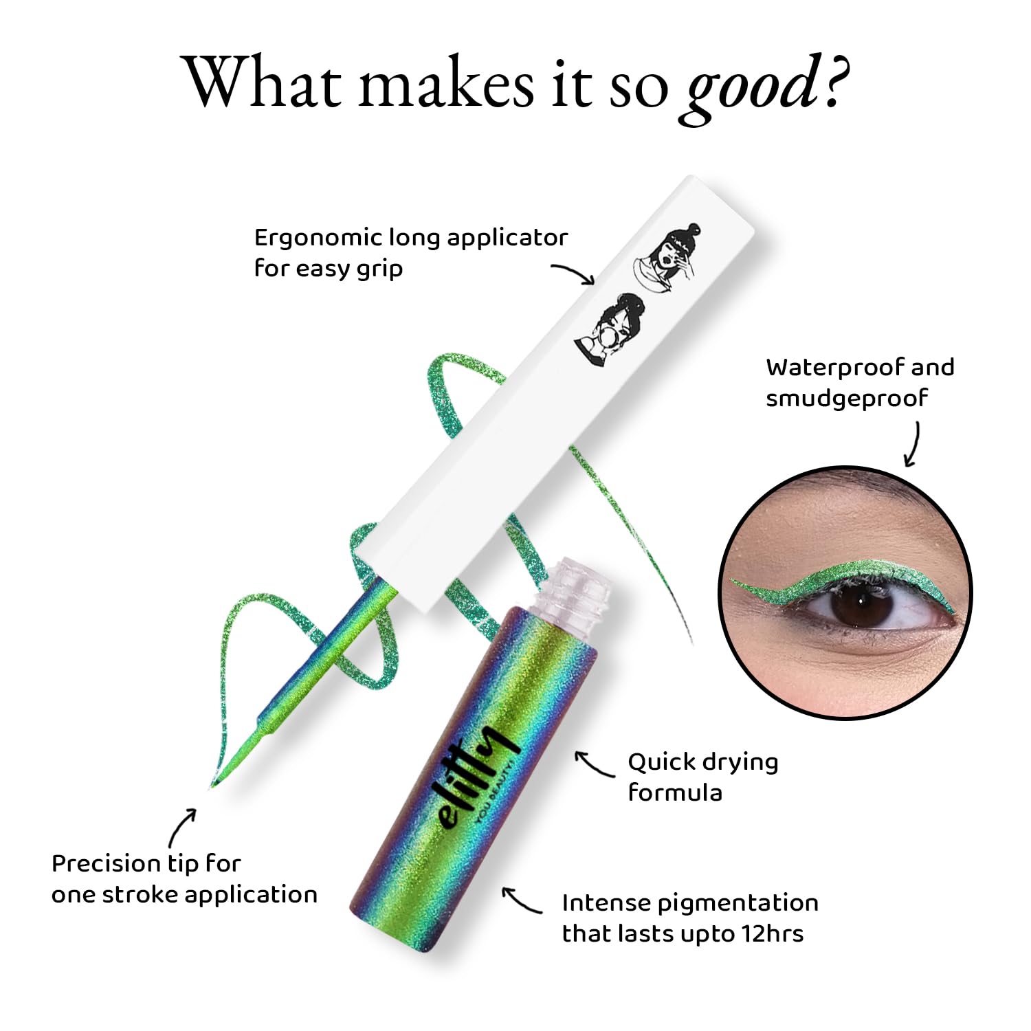 Elitty Eyeliner 4g - Aurora With Ombre Shimmery Finish | Long Lasting, Waterproof, Smudge Proof Liquid Eyeliner | Quick Drying Formula With Monochrome Effect - Shade (Green-Blue) - View 4 of 5