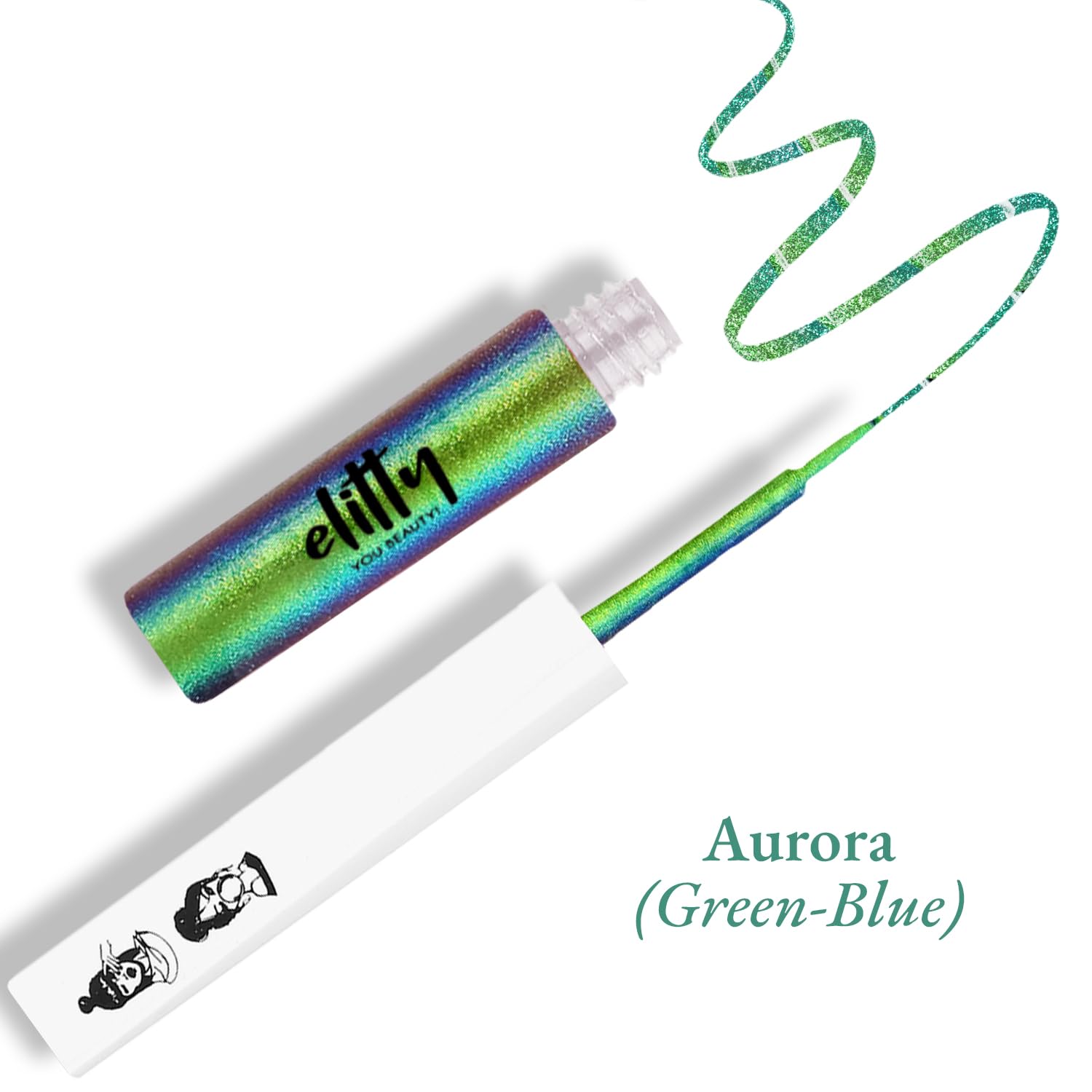 Elitty Eyeliner 4g - Aurora With Ombre Shimmery Finish | Long Lasting, Waterproof, Smudge Proof Liquid Eyeliner | Quick Drying Formula With Monochrome Effect - Shade (Green-Blue) - View 5 of 5