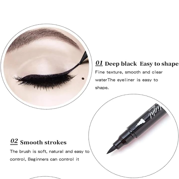 Glossy Eyeliner Stamp, 2 In 1 Double-Headed Star, Super Slim Gel Felt Tip High Pigment Black Waterproof Long Lasting Tattoo Makeup Tool Pencil - View 6 of 6