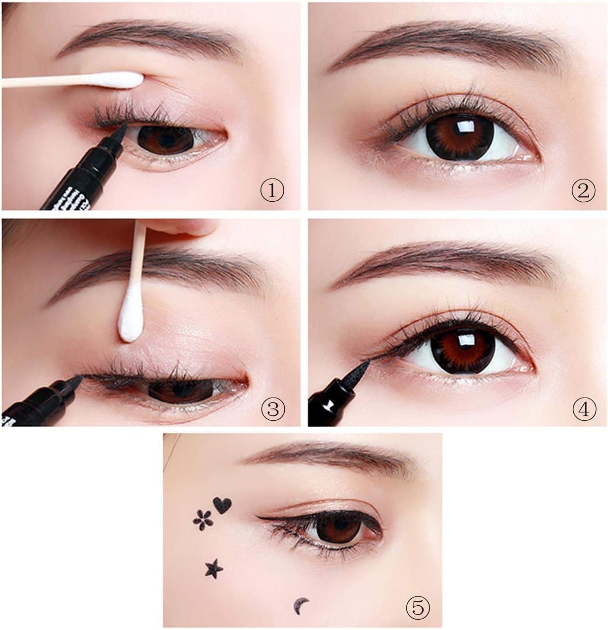 HUDAMOJI Pencil Semi-Matte Eyeliner Stamp Wingliner, Dual-Ended, Waterproof Long Lasting Heart & Star Shape Stamps Tattoo Eyeliners Makeup Tools For Women Girl, 1 - Pcs, Black - View 3 of 5