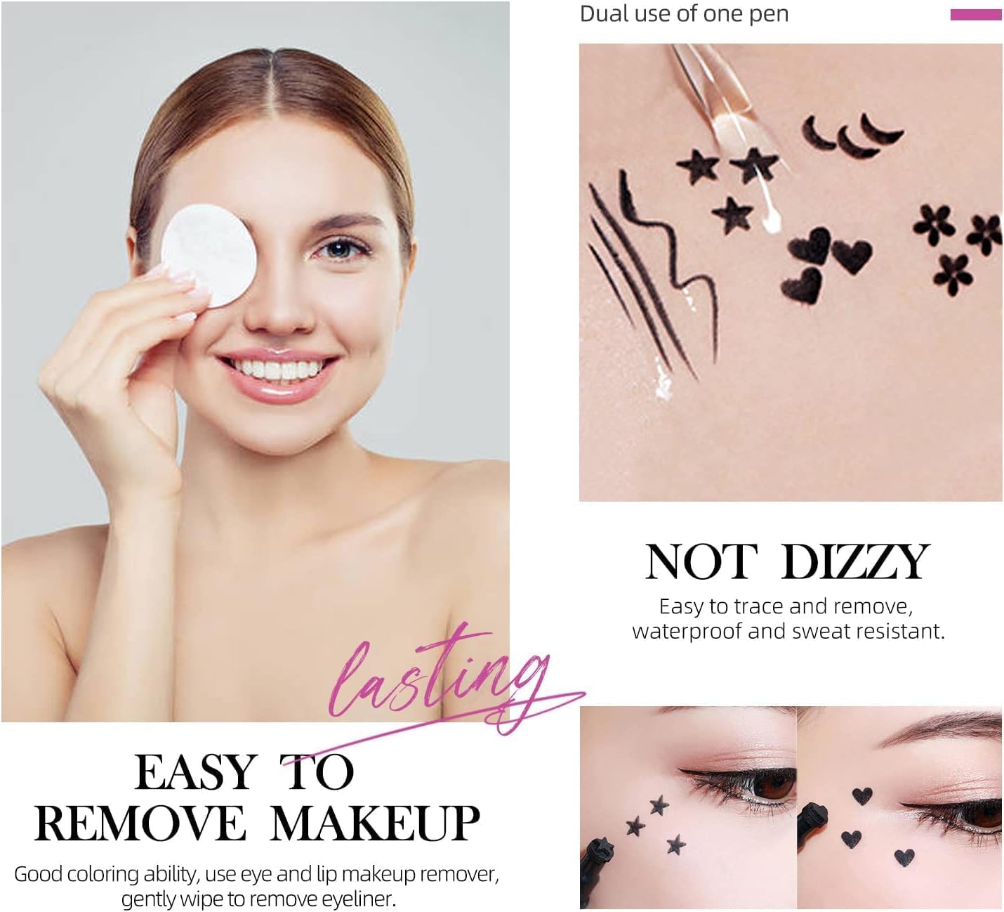 HUDAMOJI Pencil Semi-Matte Eyeliner Stamp Wingliner, Dual-Ended, Waterproof Long Lasting Heart & Star Shape Stamps Tattoo Eyeliners Makeup Tools For Women Girl, 1 - Pcs, Black - View 4 of 5