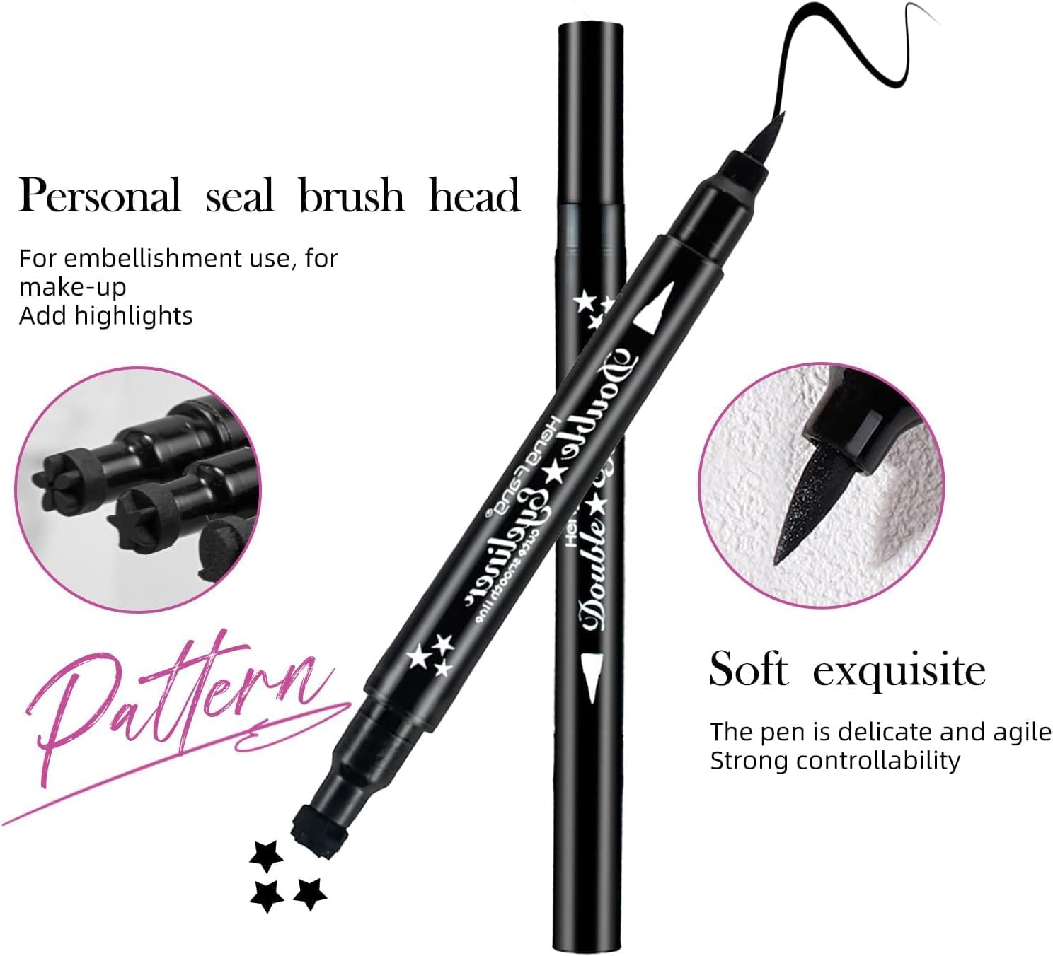 HUDAMOJI Pencil Semi-Matte Eyeliner Stamp Wingliner, Dual-Ended, Waterproof Long Lasting Heart & Star Shape Stamps Tattoo Eyeliners Makeup Tools For Women Girl, 1 - Pcs, Black - View 5 of 5