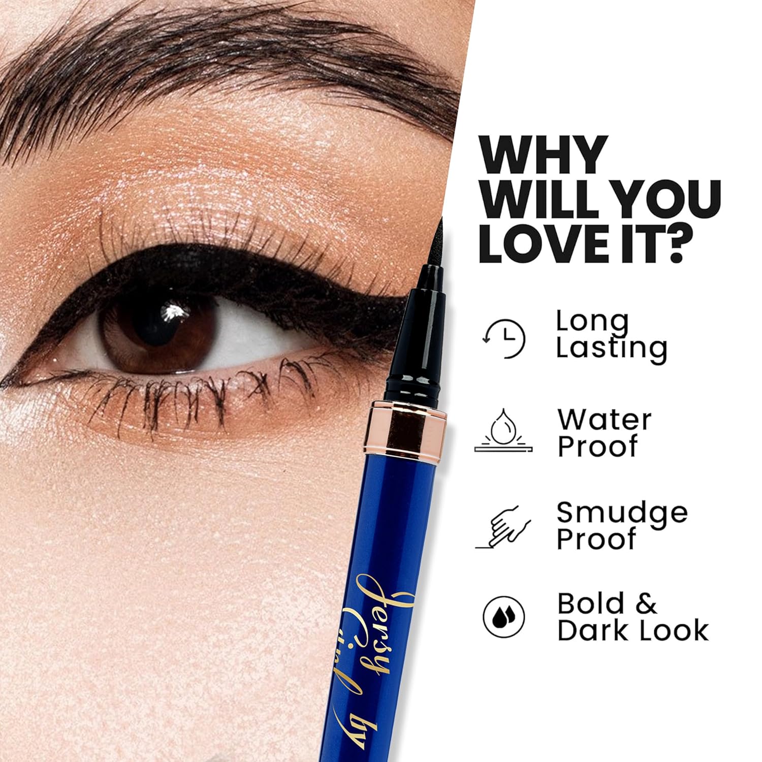 Jersey Girl By Fashion Colour Ultra Black Sketch Pen Eyeliner(1ml) | Quick Drying Formula | Matte Finish | Eyeliner For Women | Ultra Slim Felt Tip Applicator | Lasts Upto 24 Hrs | Waterproof & Smudgeproof | (Black) - View 3 of 5