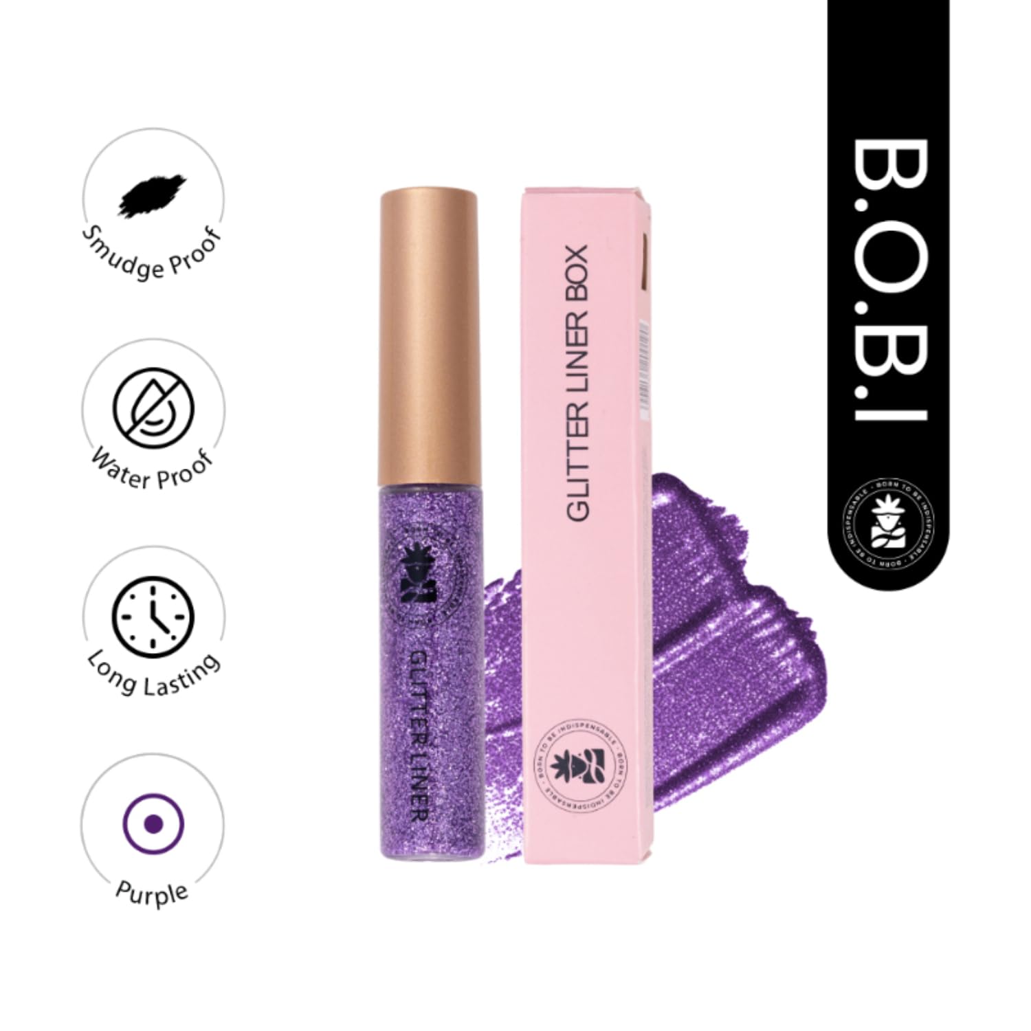 Bobi Glitter Gel Eyeliner Pigmented Liquid, Long Lasting, Waterproof, Smudge Proof, Quick Dry Formula Metallic Vegan Cruelty-Free Eye Liner 10g- Purple - View 6 of 6