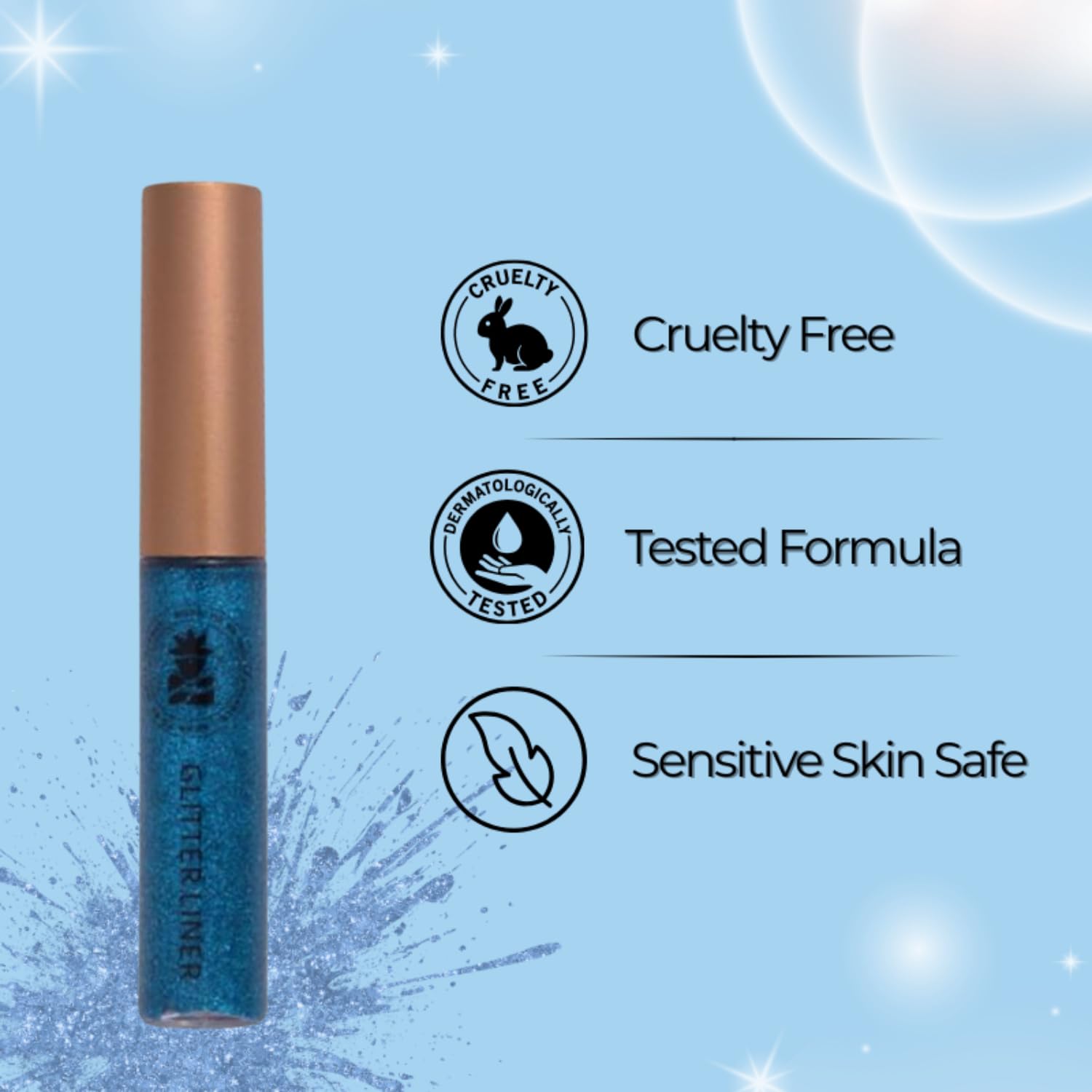 Bobi Glitter Gel Eyeliner Pigmented Liquid, Long Lasting, Waterproof, Smudge Proof, Quick Dry Formula Metallic Vegan Cruelty-Free Eye Liner 10g- Blue - View 2 of 6