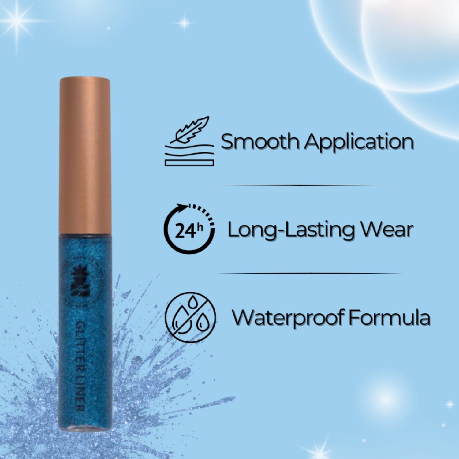 Bobi Glitter Gel Eyeliner Pigmented Liquid, Long Lasting, Waterproof, Smudge Proof, Quick Dry Formula Metallic Vegan Cruelty-Free Eye Liner 10g- Blue - View 3 of 6