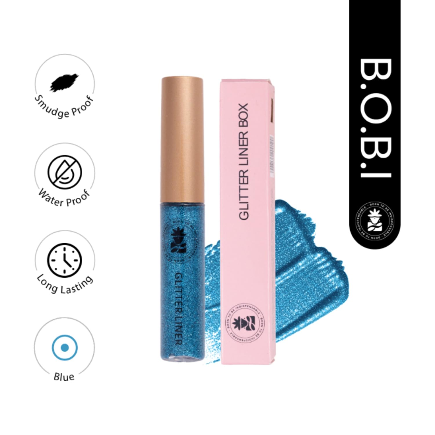 Bobi Glitter Gel Eyeliner Pigmented Liquid, Long Lasting, Waterproof, Smudge Proof, Quick Dry Formula Metallic Vegan Cruelty-Free Eye Liner 10g- Blue - View 6 of 6