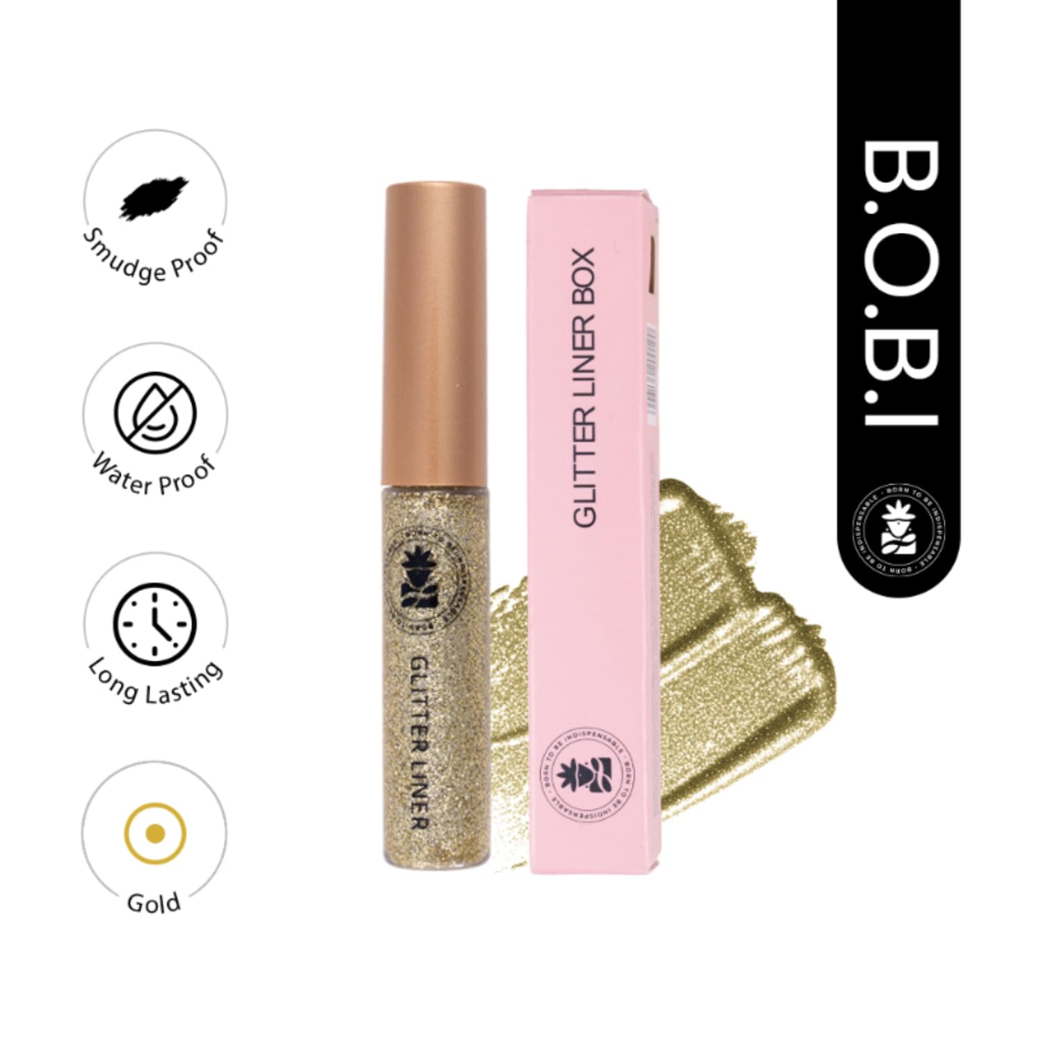 BOBI Glitter Gel Eyeliner | Highly Pigmented Metallic Liquid Liner | Long-Lasting, Waterproof, Smudge-Proof, Quick Dry Formula | Vegan & Cruelty-Free Eye Makeup (10g, Gold) - View 6 of 6