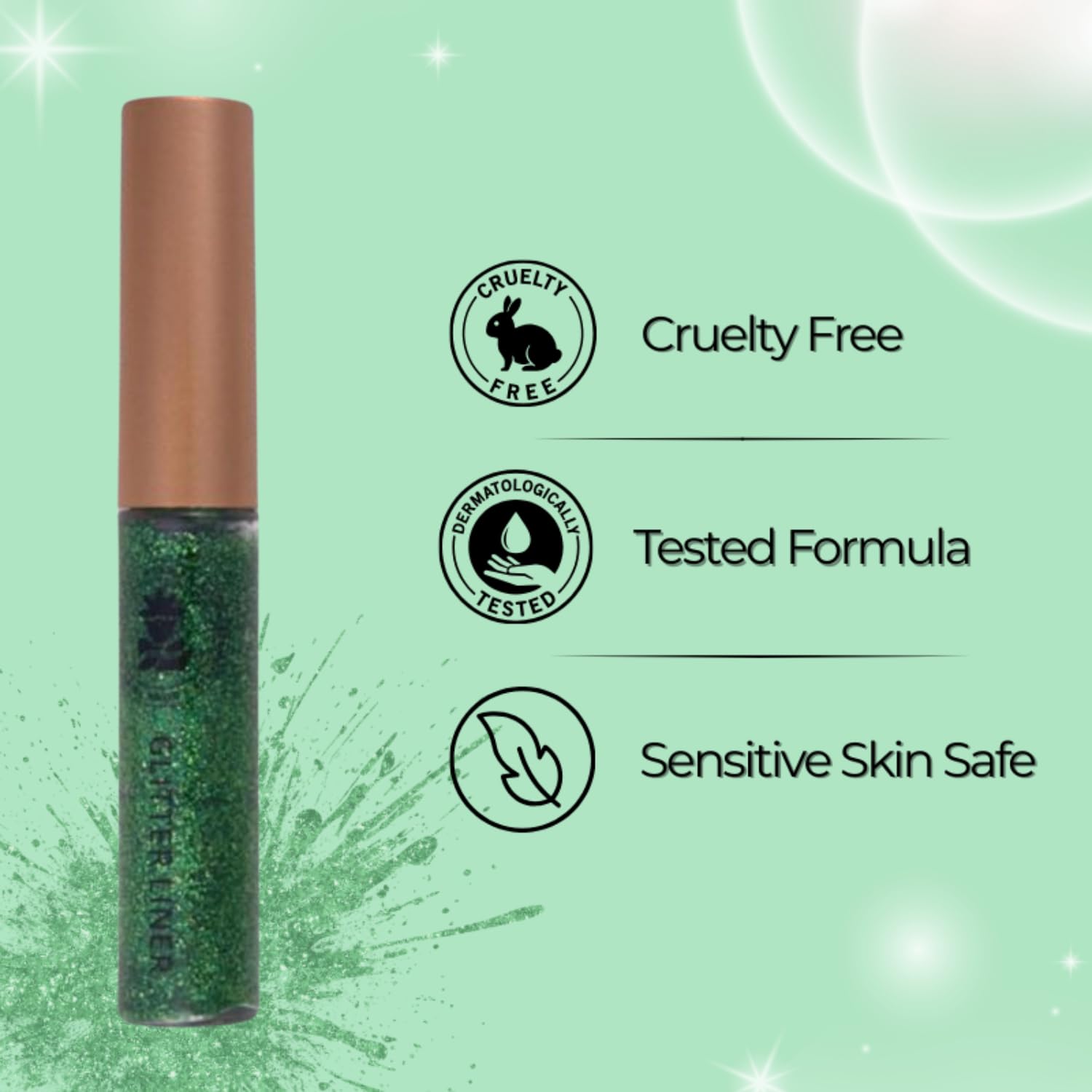 Bobi Glitter Gel Eyeliner Pigmented Liquid, Long Lasting, Waterproof, Smudge Proof, Quick Dry Formula Metallic Vegan Cruelty-Free Eye Liner 10g- Green - View 3 of 6