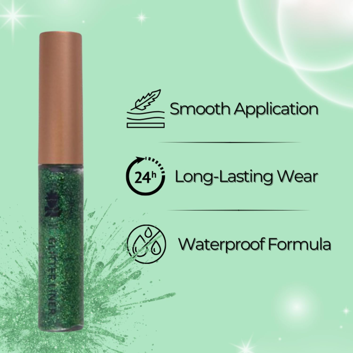 Bobi Glitter Gel Eyeliner Pigmented Liquid, Long Lasting, Waterproof, Smudge Proof, Quick Dry Formula Metallic Vegan Cruelty-Free Eye Liner 10g- Green - View 4 of 6