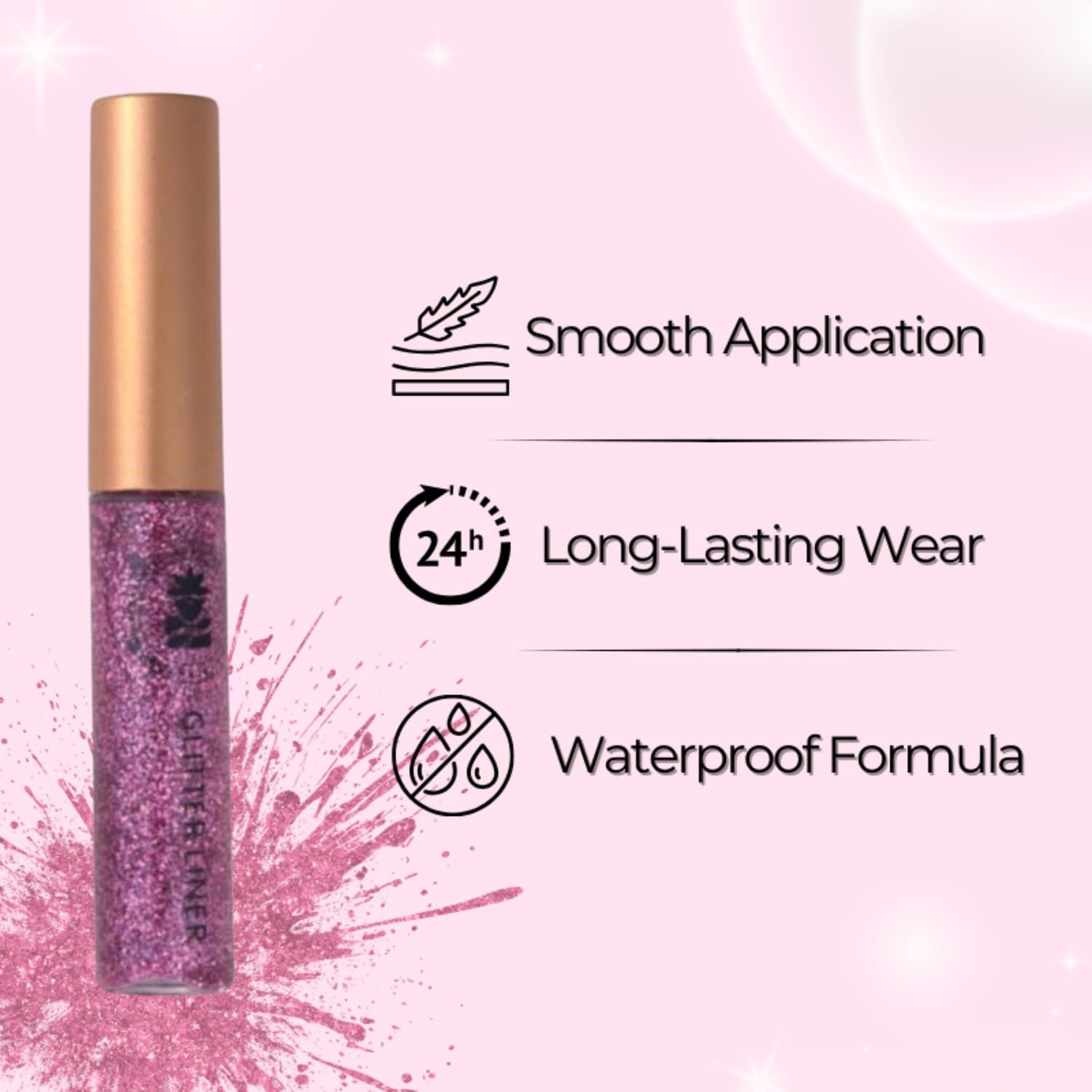 Bobi Glitter Gel Eyeliner Pigmented Liquid, Long Lasting, Waterproof, Smudge Proof, Quick Dry Formula Metallic Vegan Cruelty-Free Eye Liner 10g- Pink - View 4 of 7