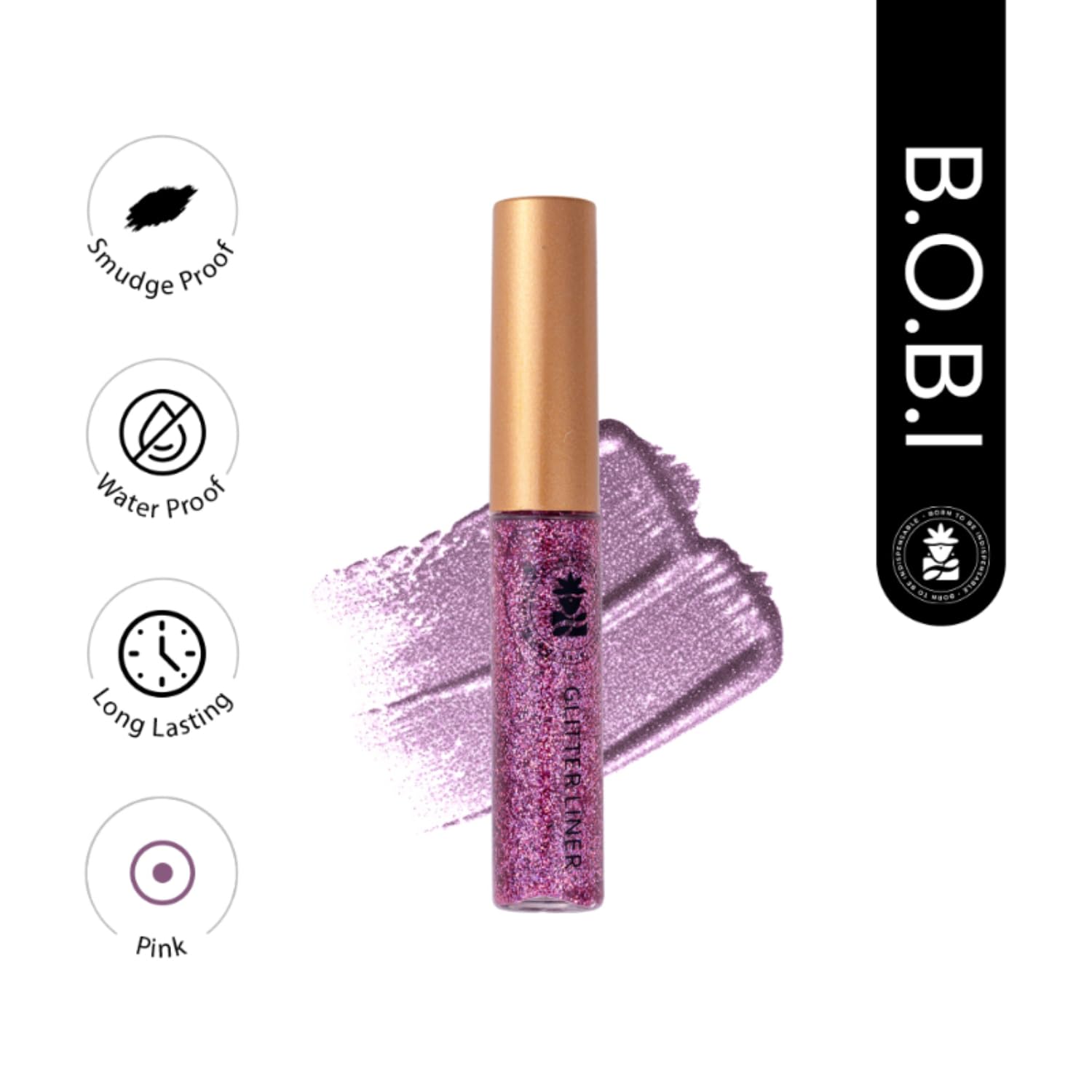 Bobi Glitter Gel Eyeliner Pigmented Liquid, Long Lasting, Waterproof, Smudge Proof, Quick Dry Formula Metallic Vegan Cruelty-Free Eye Liner 10g- Pink - View 6 of 7
