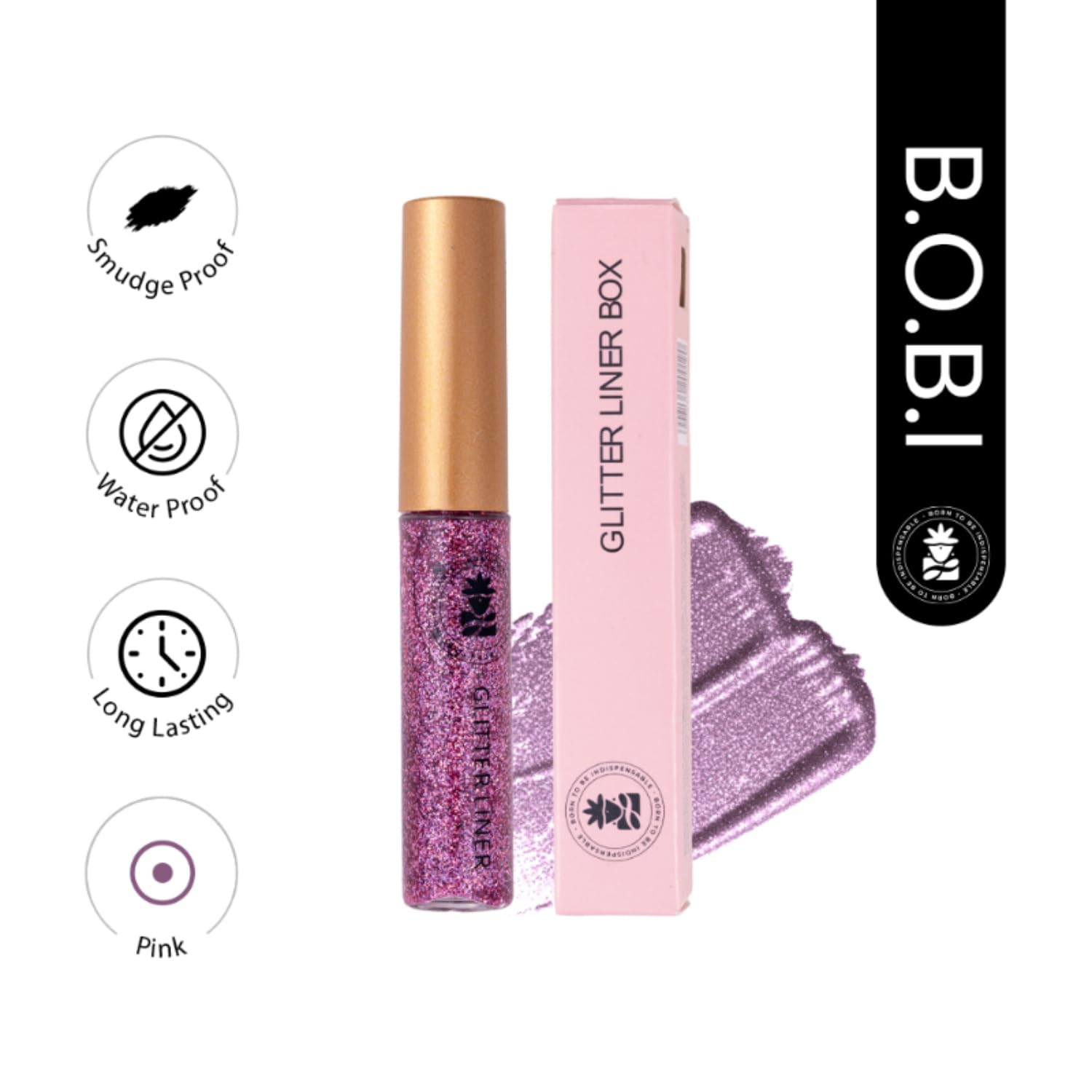 Bobi Glitter Gel Eyeliner Pigmented Liquid, Long Lasting, Waterproof, Smudge Proof, Quick Dry Formula Metallic Vegan Cruelty-Free Eye Liner 10g- Pink - View 7 of 7
