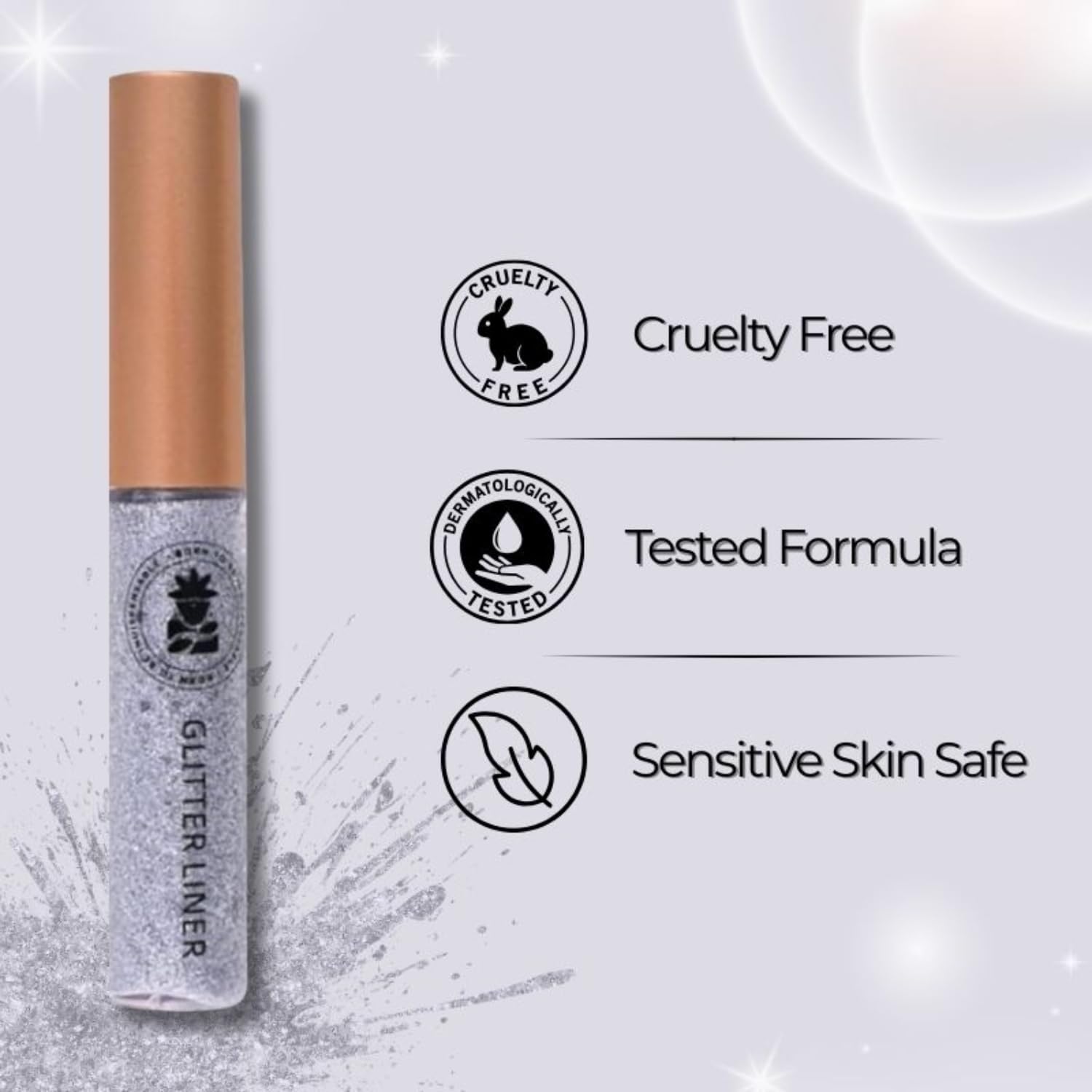 Bobi Glitter Gel Eyeliner Pigmented Liquid, Long Lasting, Waterproof, Smudge Proof, Quick Dry Formula Metallic Vegan Cruelty-Free Eye Liner 10g- Silver - View 3 of 7