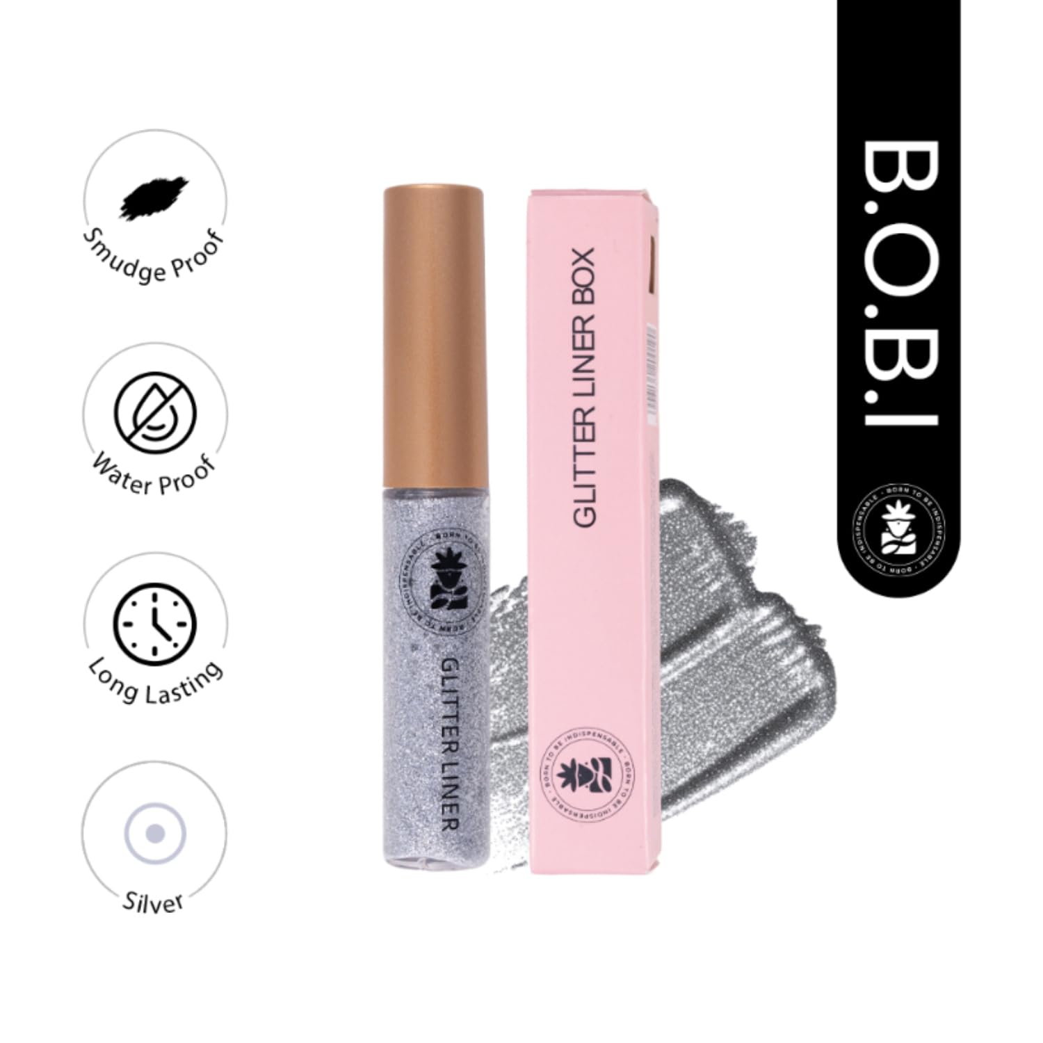 Bobi Glitter Gel Eyeliner Pigmented Liquid, Long Lasting, Waterproof, Smudge Proof, Quick Dry Formula Metallic Vegan Cruelty-Free Eye Liner 10g- Silver - View 6 of 7