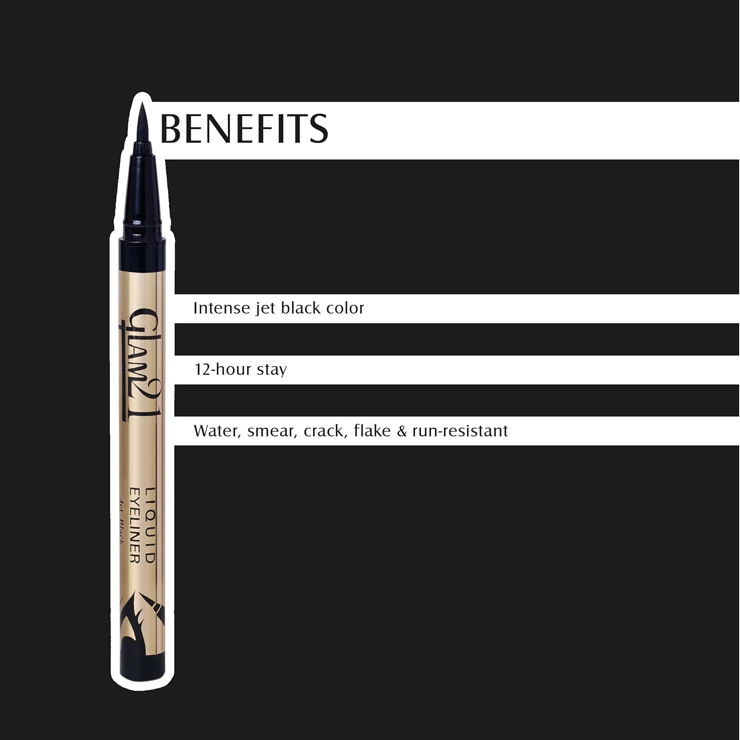 Glam21 Liquid Eyeliner|Precise tip|Water Proof, Smudge Proof & Long Lasting| 2gm -Jet Black- Pack of 1 - View 3 of 4