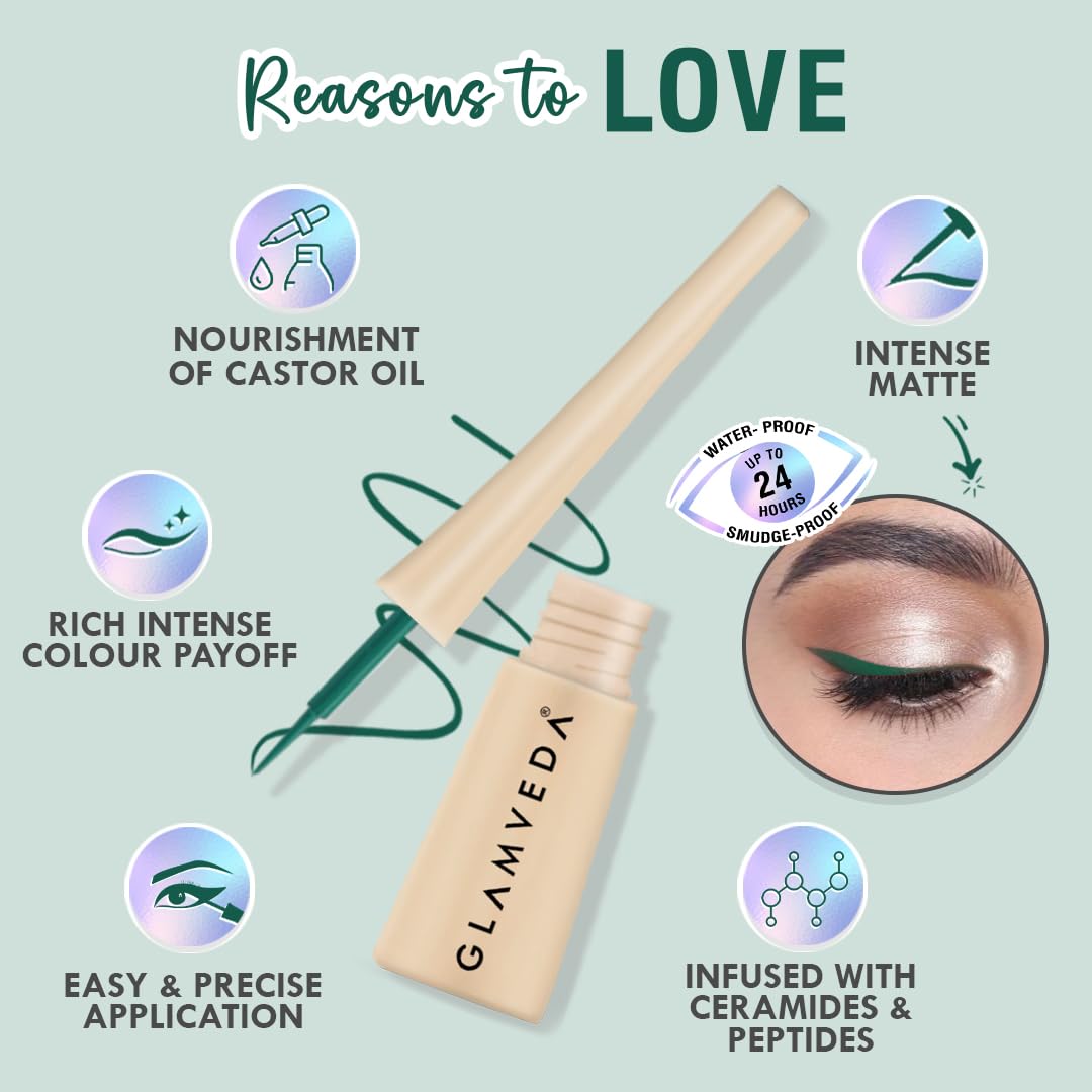 Glamveda Liquid Eye Liner, Green, Long Lasting Matte Waterproof Liner - Smudge Proof, Transfer Proof Eye Makeup, Bold, Clean, Smudge-Free Look 24-Hour Long Stay 4.5 ml - View 3 of 6