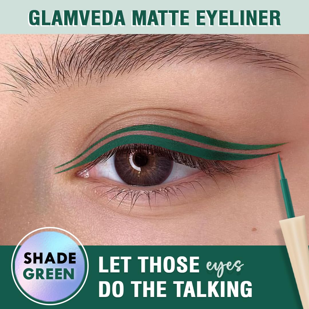 Glamveda Liquid Eye Liner, Green, Long Lasting Matte Waterproof Liner - Smudge Proof, Transfer Proof Eye Makeup, Bold, Clean, Smudge-Free Look 24-Hour Long Stay 4.5 ml - View 4 of 6