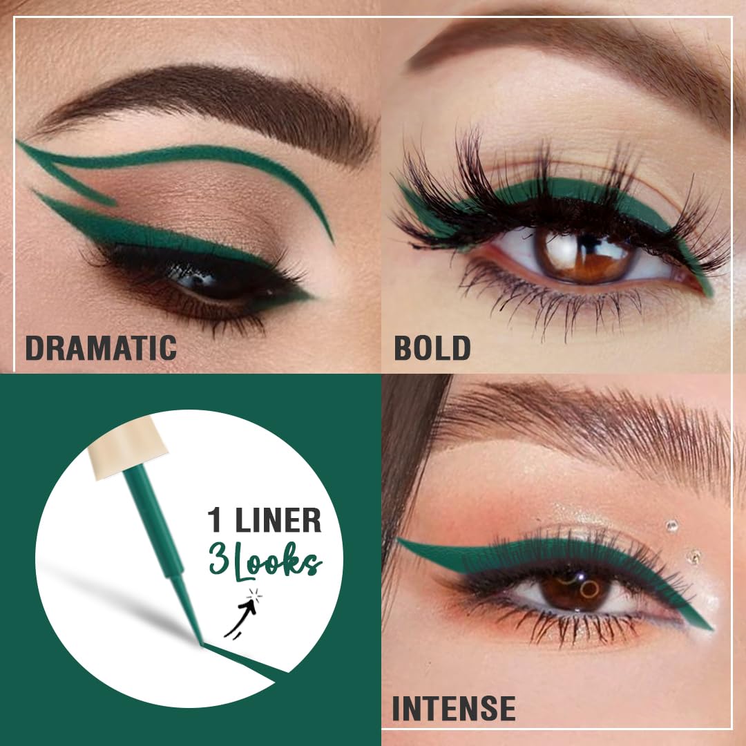 Glamveda Liquid Eye Liner, Green, Long Lasting Matte Waterproof Liner - Smudge Proof, Transfer Proof Eye Makeup, Bold, Clean, Smudge-Free Look 24-Hour Long Stay 4.5 ml - View 5 of 6