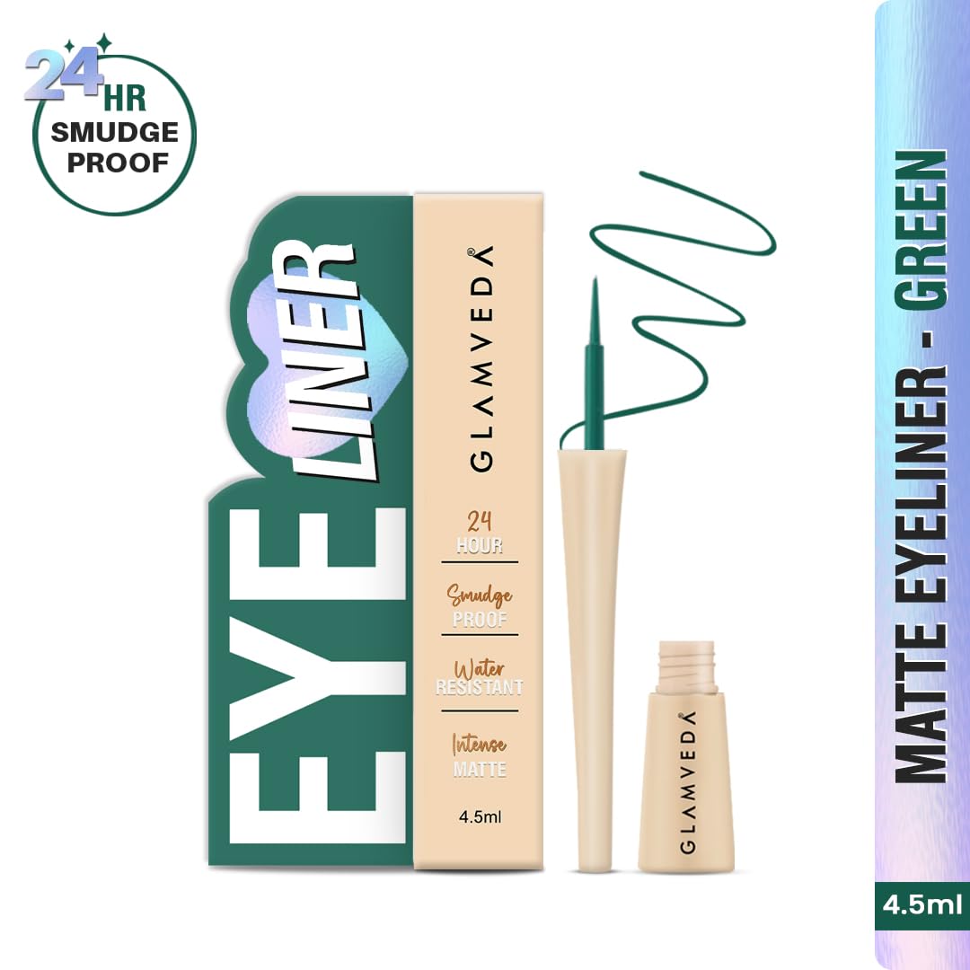 Glamveda Liquid Eye Liner, Green, Long Lasting Matte Waterproof Liner - Smudge Proof, Transfer Proof Eye Makeup, Bold, Clean, Smudge-Free Look 24-Hour Long Stay 4.5 ml - View 6 of 6