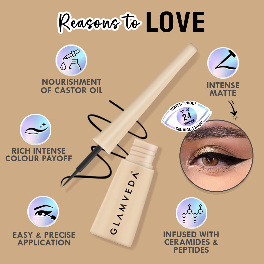 Glamveda Liquid Eye Liner, Black, Long Lasting Matte Waterproof Liner - Smudge Proof, Transfer Proof Eye Makeup, Bold, Clean, Smudge-Free Look 24-Hour Long Stay 4.5 ml - View 4 of 6