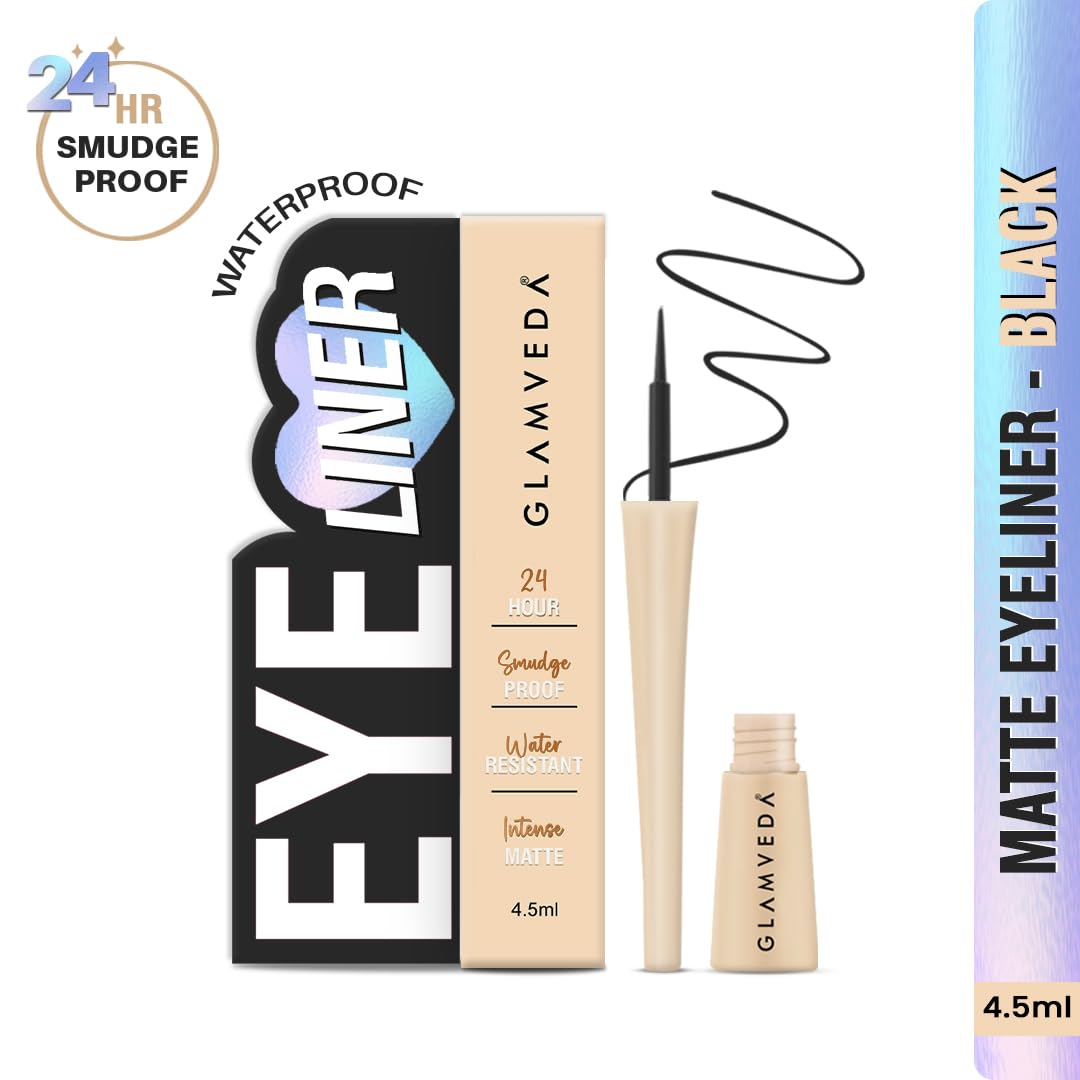 Glamveda Liquid Eye Liner, Black, Long Lasting Matte Waterproof Liner - Smudge Proof, Transfer Proof Eye Makeup, Bold, Clean, Smudge-Free Look 24-Hour Long Stay 4.5 ml - View 6 of 6