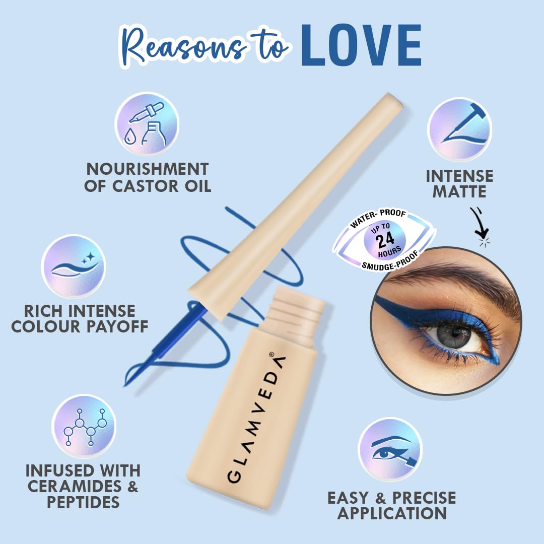 Glamveda Liquid Eye Liner, Blue, Long Lasting Matte Waterproof Liner - Smudge Proof, Transfer Proof Eye Makeup, Bold, Clean, Smudge-Free Look 24-Hour Long Stay 4.5 ml - View 3 of 6