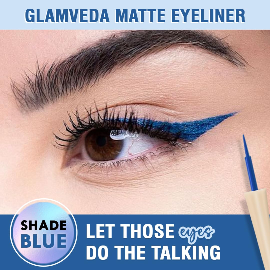 Glamveda Liquid Eye Liner, Blue, Long Lasting Matte Waterproof Liner - Smudge Proof, Transfer Proof Eye Makeup, Bold, Clean, Smudge-Free Look 24-Hour Long Stay 4.5 ml - View 4 of 6