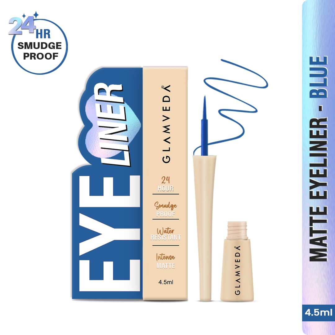 Glamveda Liquid Eye Liner, Blue, Long Lasting Matte Waterproof Liner - Smudge Proof, Transfer Proof Eye Makeup, Bold, Clean, Smudge-Free Look 24-Hour Long Stay 4.5 ml - View 6 of 6