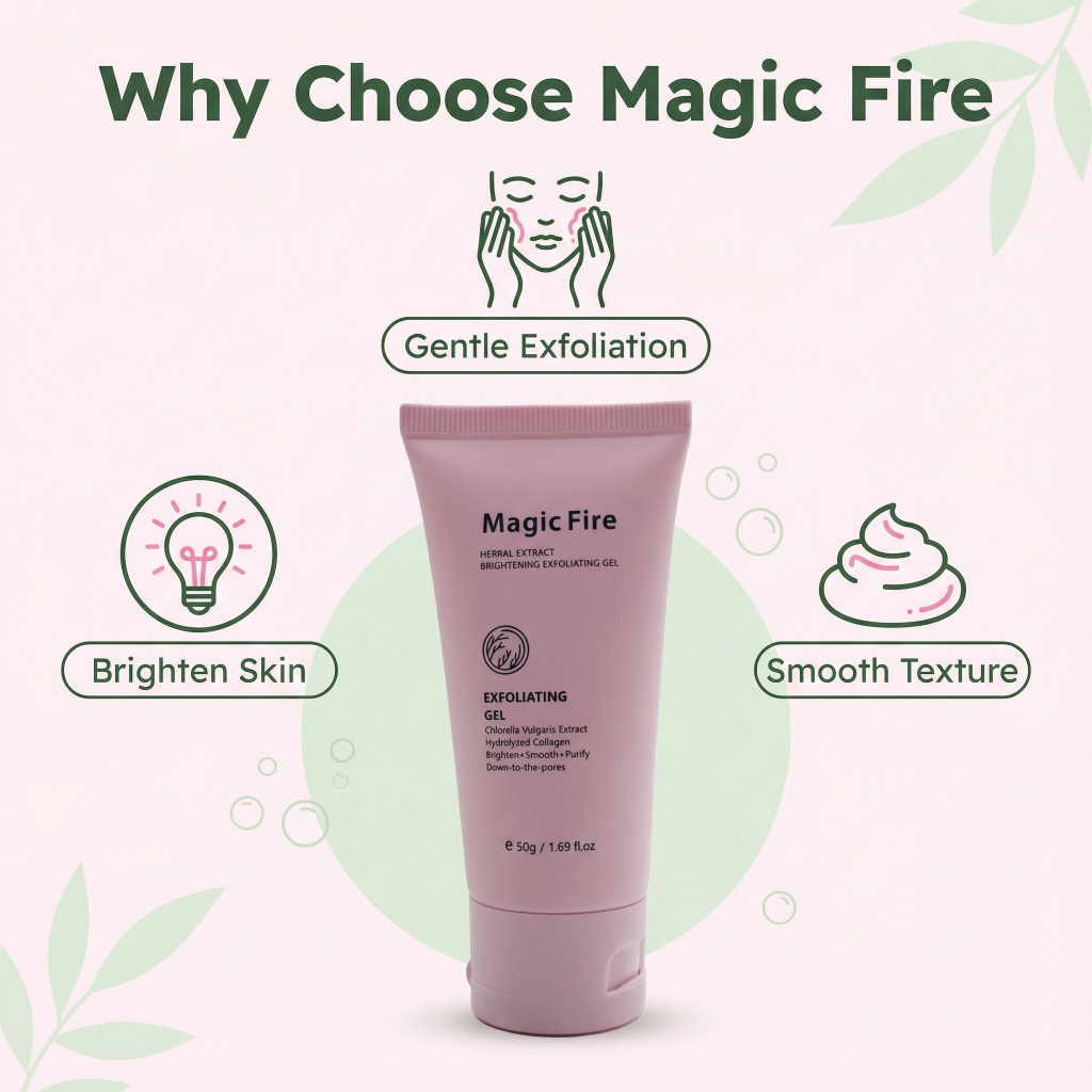 Magic Fire Gel Exfoliating Scrub 50g – Chlorella & Collagen Dead Skin Removal Brightening Peeling Gel for Smooth, Radiant and Refined Skin Care - View 2 of 3