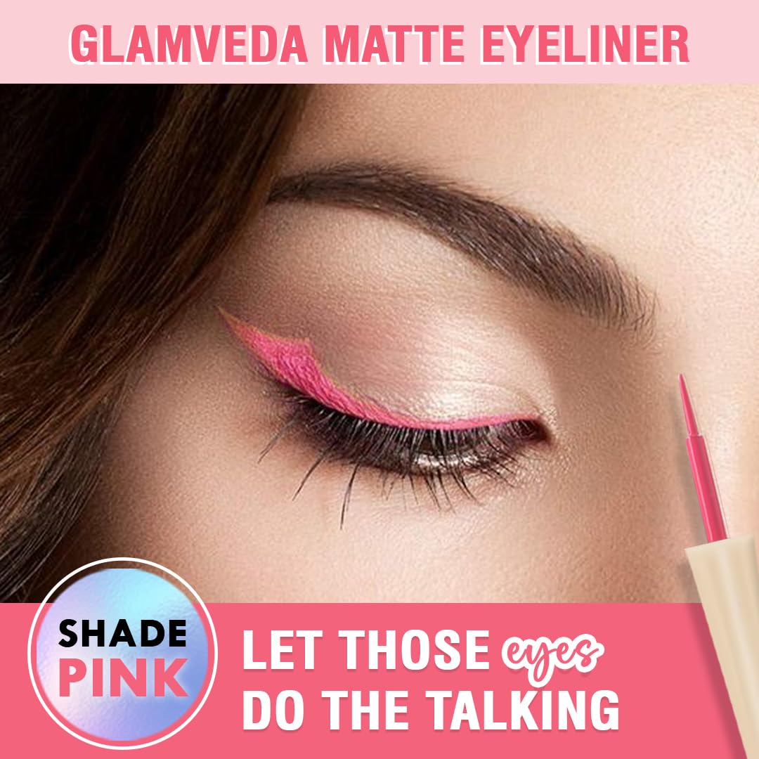 Glamveda Liquid Eye Liner, Pink, Long Lasting Matte Waterproof Liner - Smudge Proof, Transfer Proof Eye Makeup, Bold, Clean, Smudge-Free Look 24-Hour Long Stay 4.5 ml - View 2 of 5