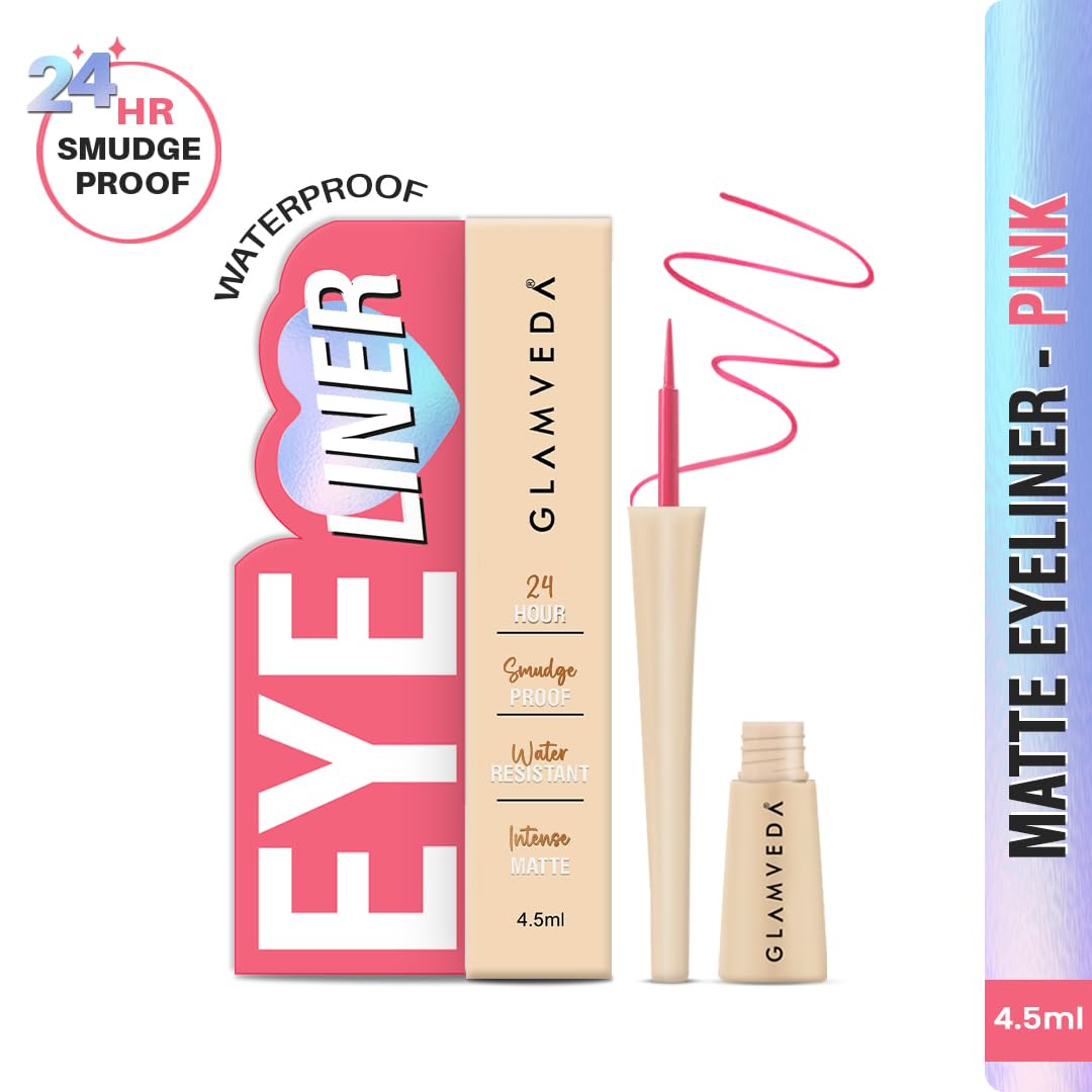 Glamveda Liquid Eye Liner, Pink, Long Lasting Matte Waterproof Liner - Smudge Proof, Transfer Proof Eye Makeup, Bold, Clean, Smudge-Free Look 24-Hour Long Stay 4.5 ml - View 4 of 5
