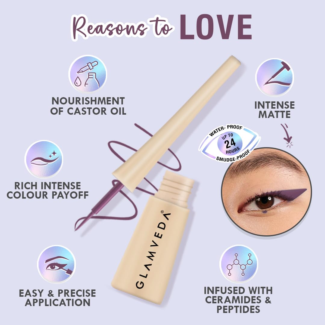 Glamveda Liquid Eye Liner, Purple, Long Lasting Matte Waterproof Liner - Smudge Proof, Transfer Proof Eye Makeup, Bold, Clean, Smudge-Free Look 24-Hour Long Stay 4.5 ml - View 3 of 6